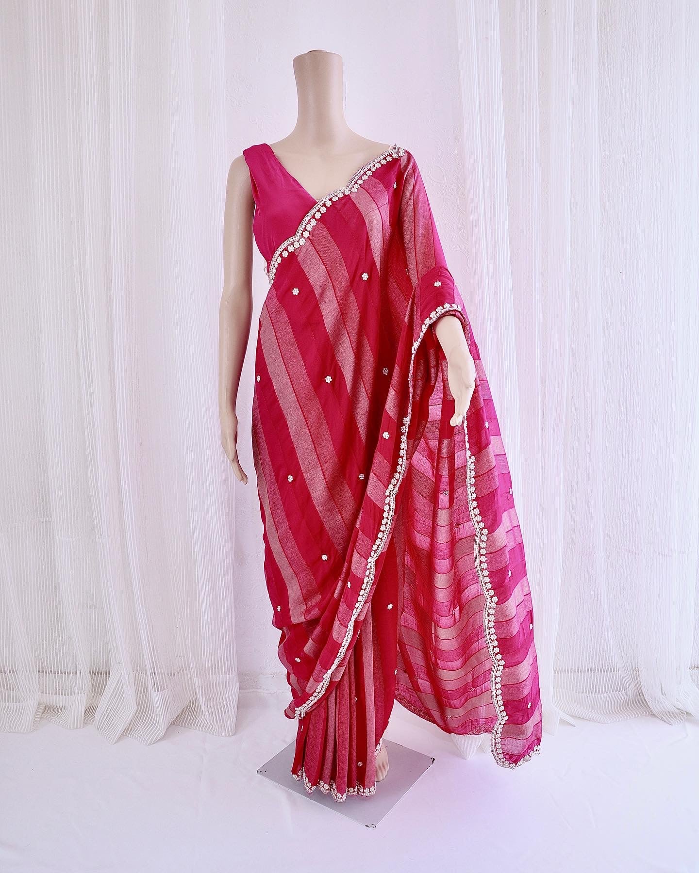 Golden Pink Saree With Handwork - Vanesara