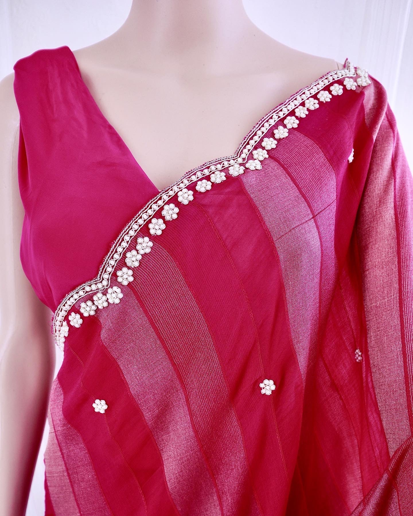 Golden Pink Saree With Handwork - Vanesara