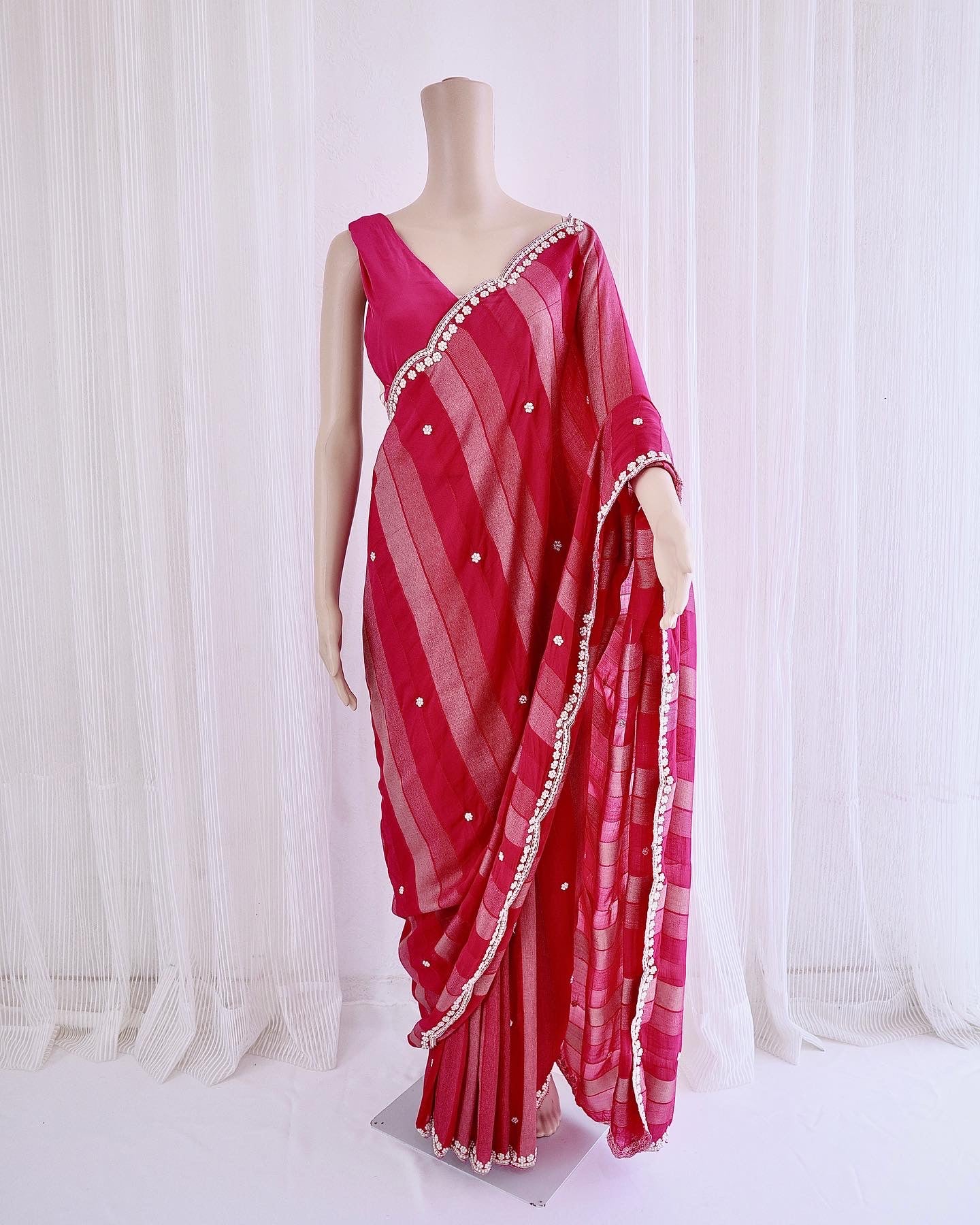 Golden Pink Saree With Handwork - Vanesara