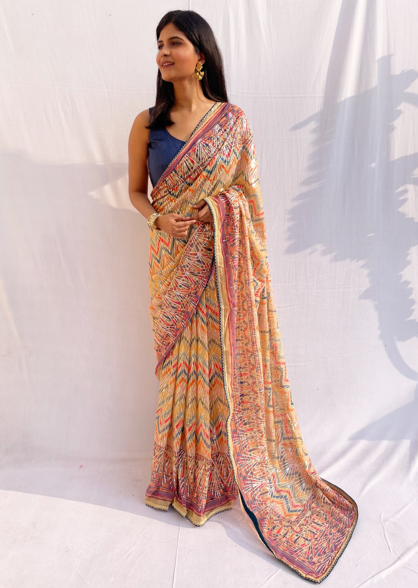Sequin Pattern Multicolor Saree