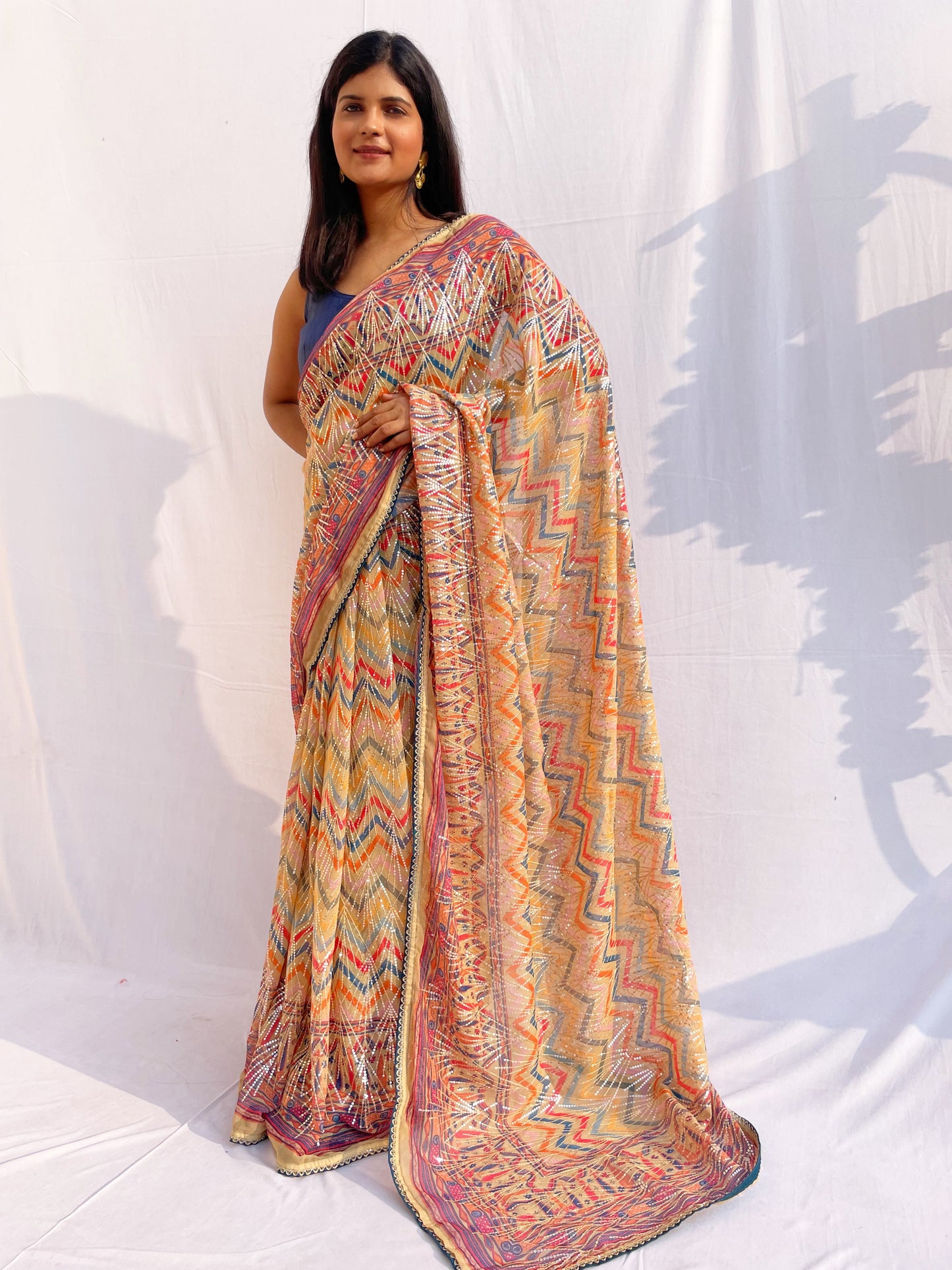 Sequin Pattern Multicolor Saree