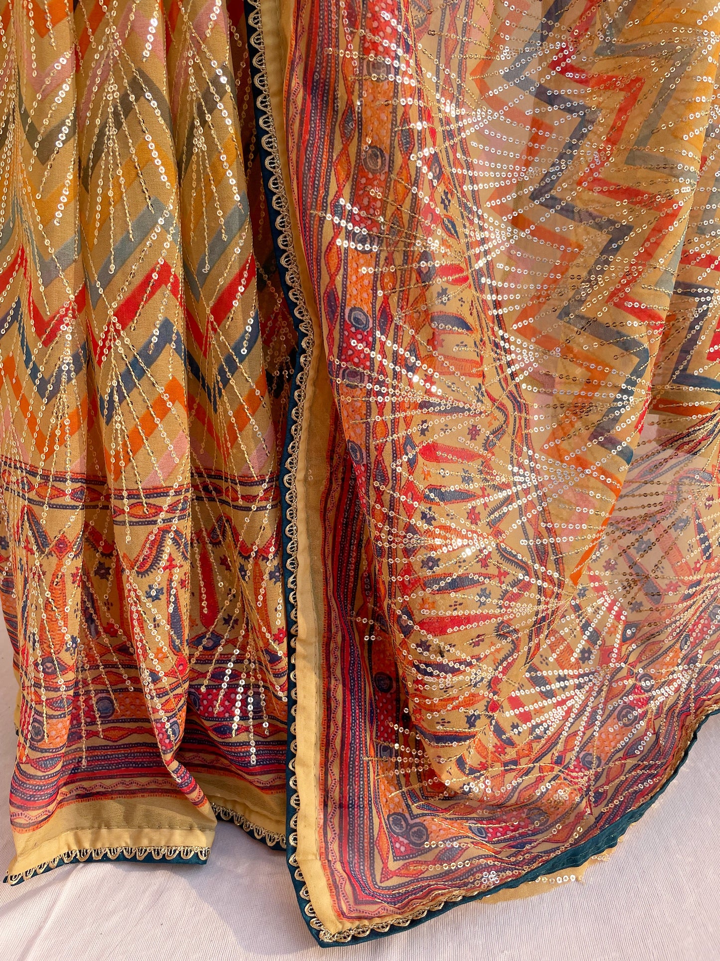Sequin Pattern Multicolor Saree