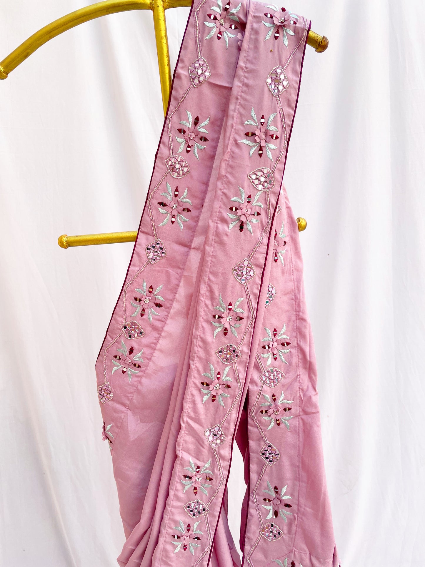 Mirror Work Hand Embroidered Saree