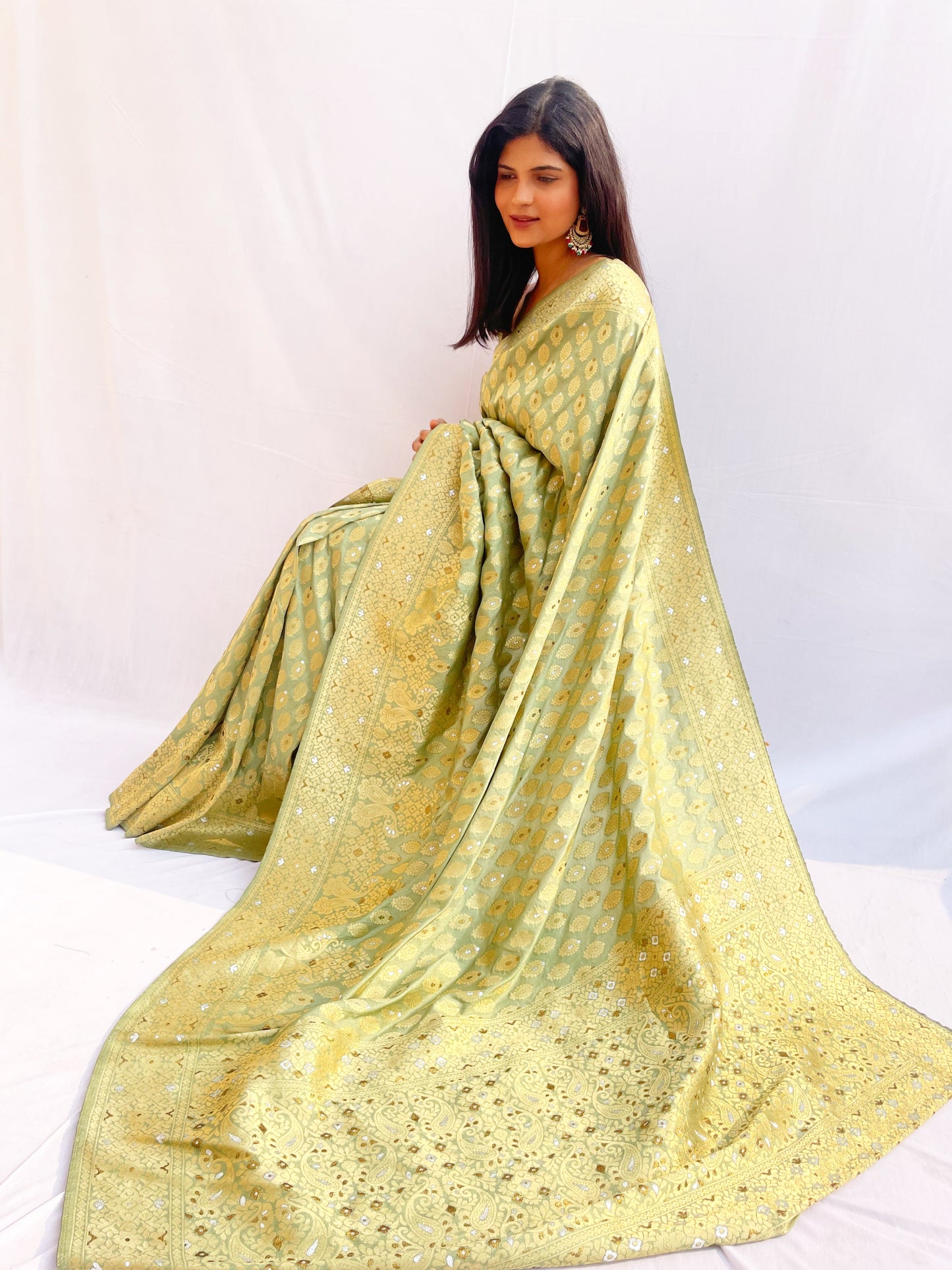 Olive Green Zari Woven Silk Saree