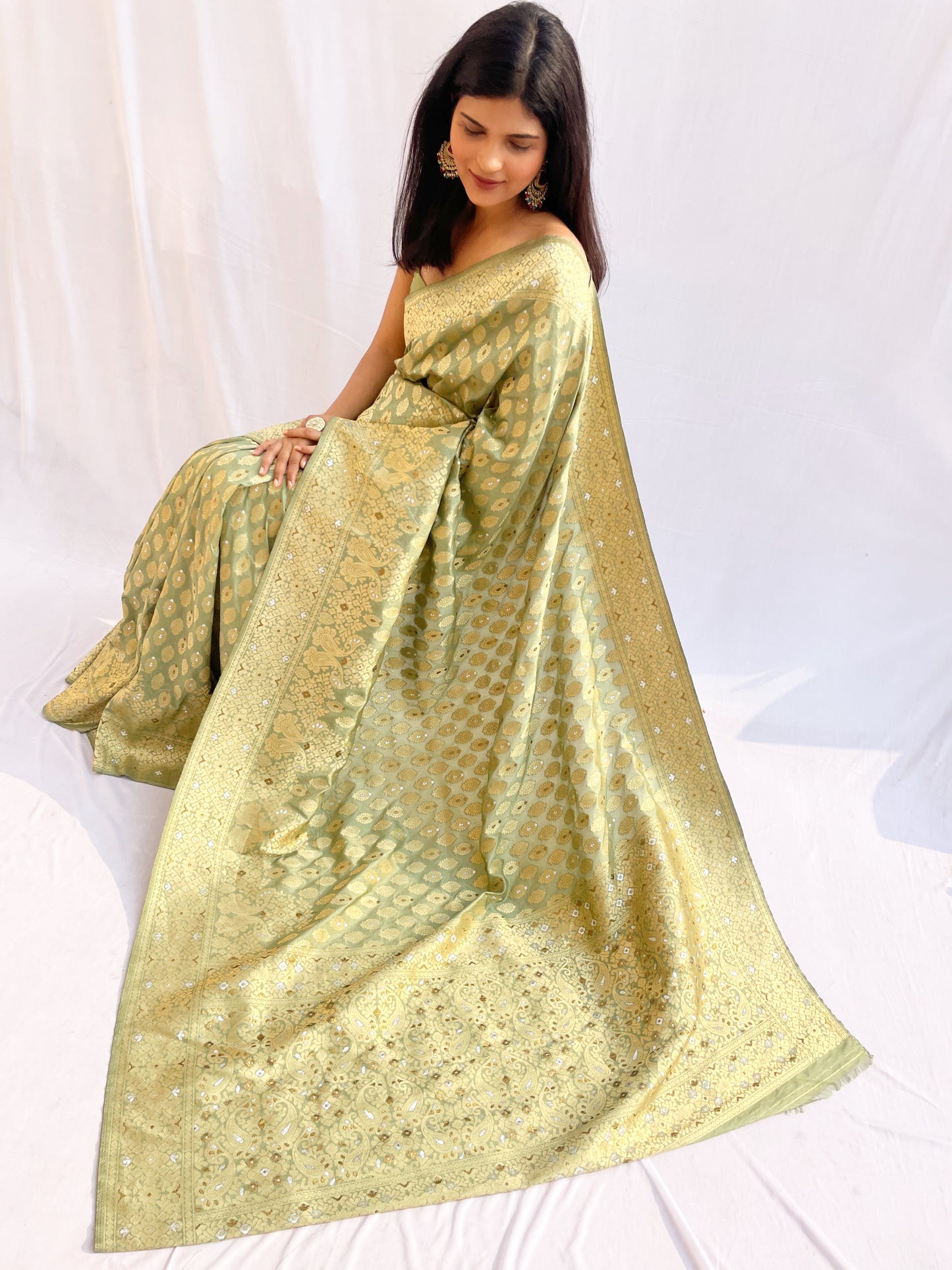 Olive Green Zari Woven Silk Saree