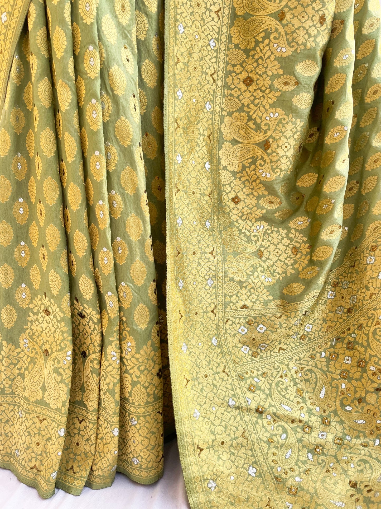 Olive Green Zari Woven Silk Saree