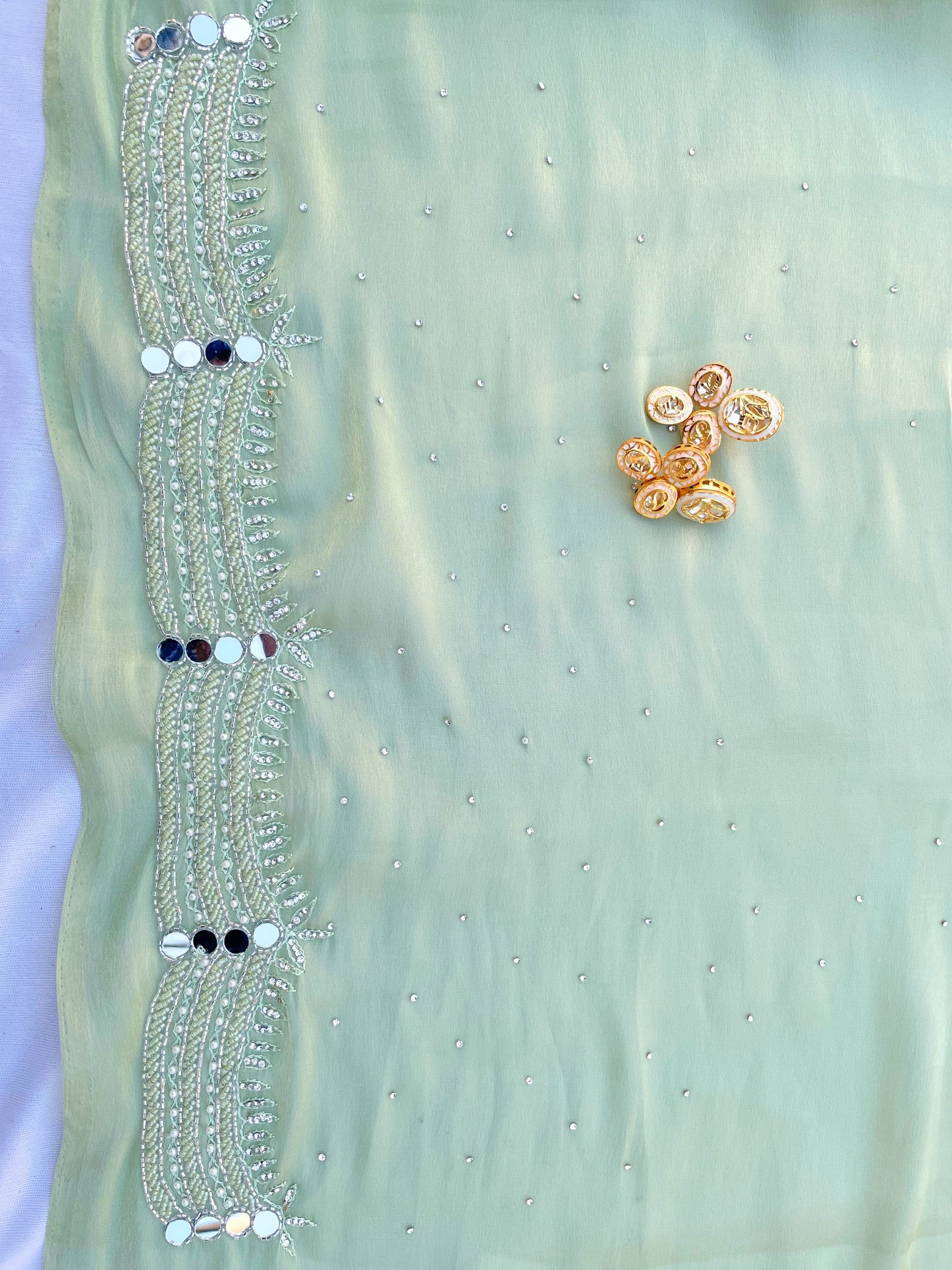 Soft Satin Organza Mirror Work Saree