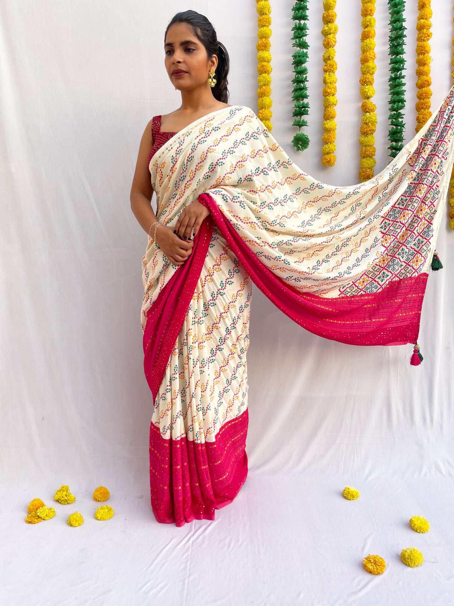 Dual Shade Sequin Work Polycotton Saree