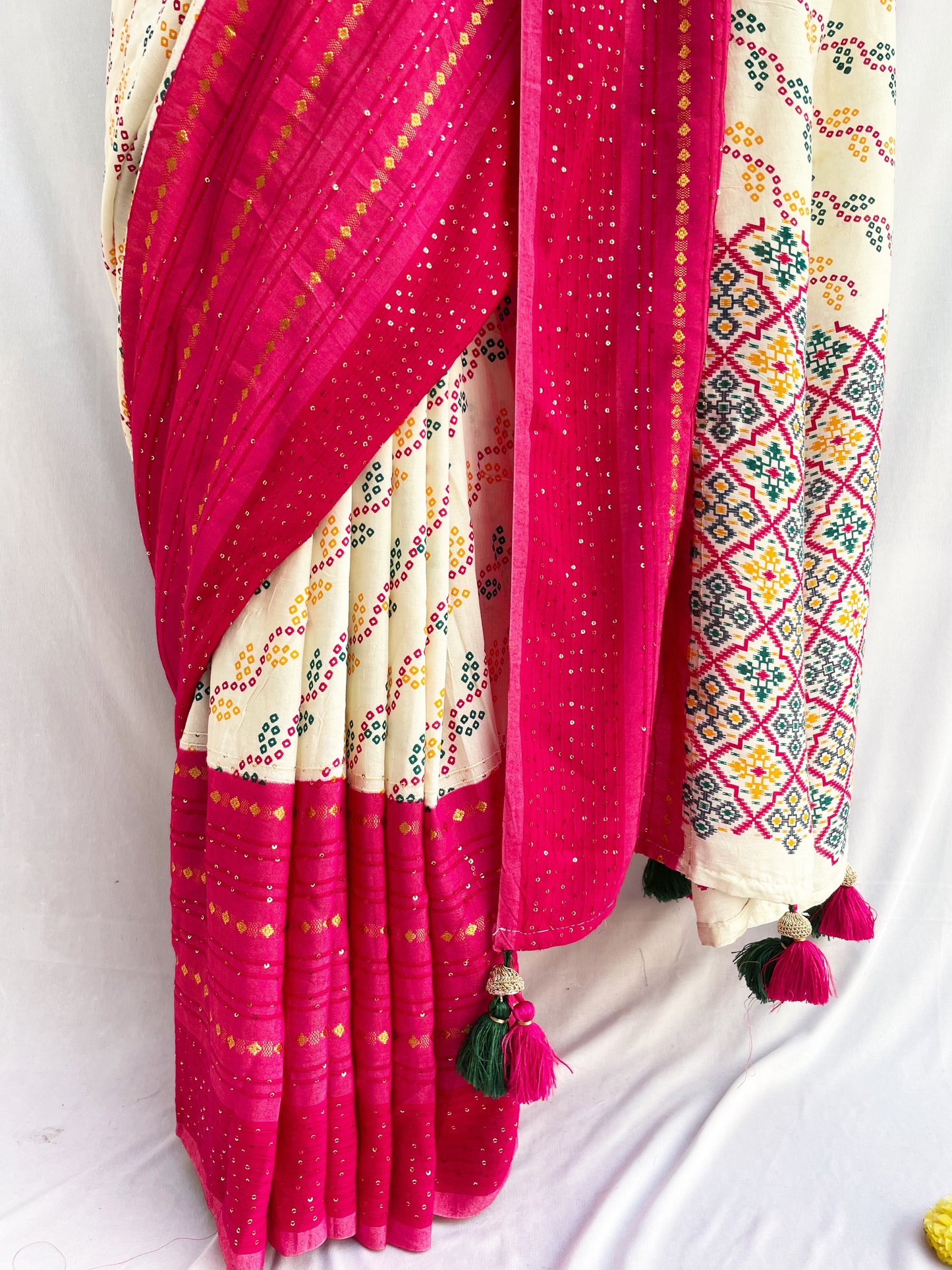 Dual Shade Sequin Work Polycotton Saree