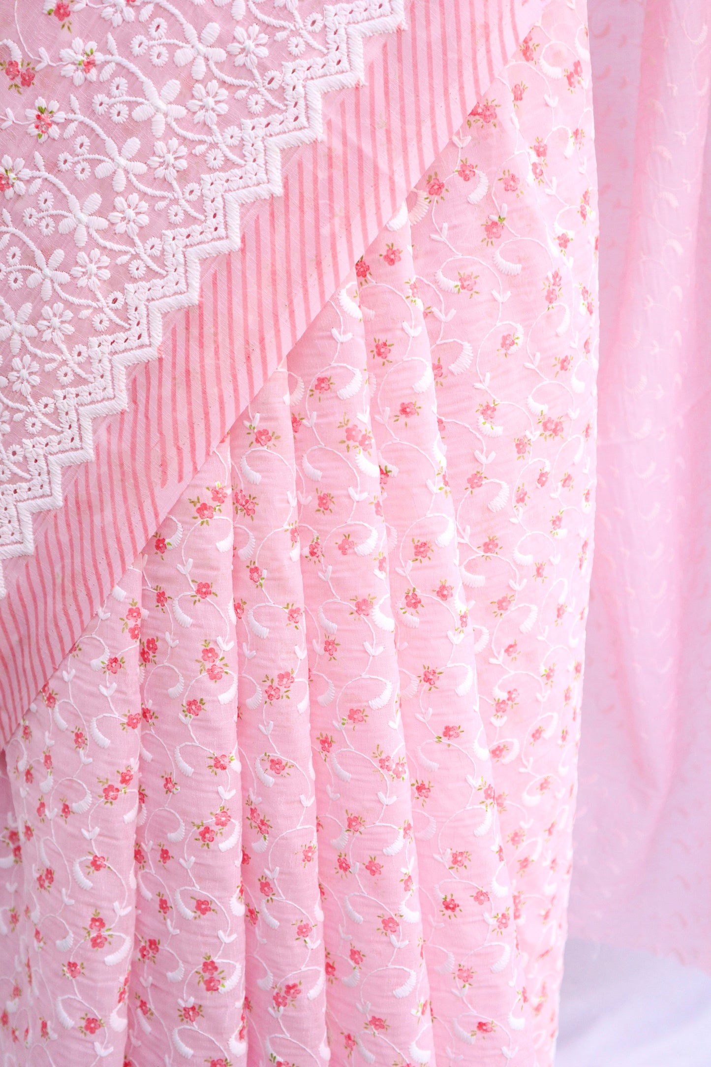 Pink Floral Embroidered Saree