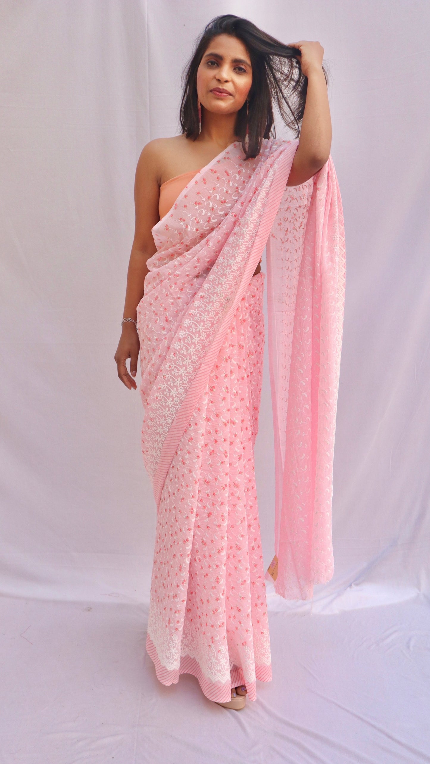 Pink Floral Embroidered Saree