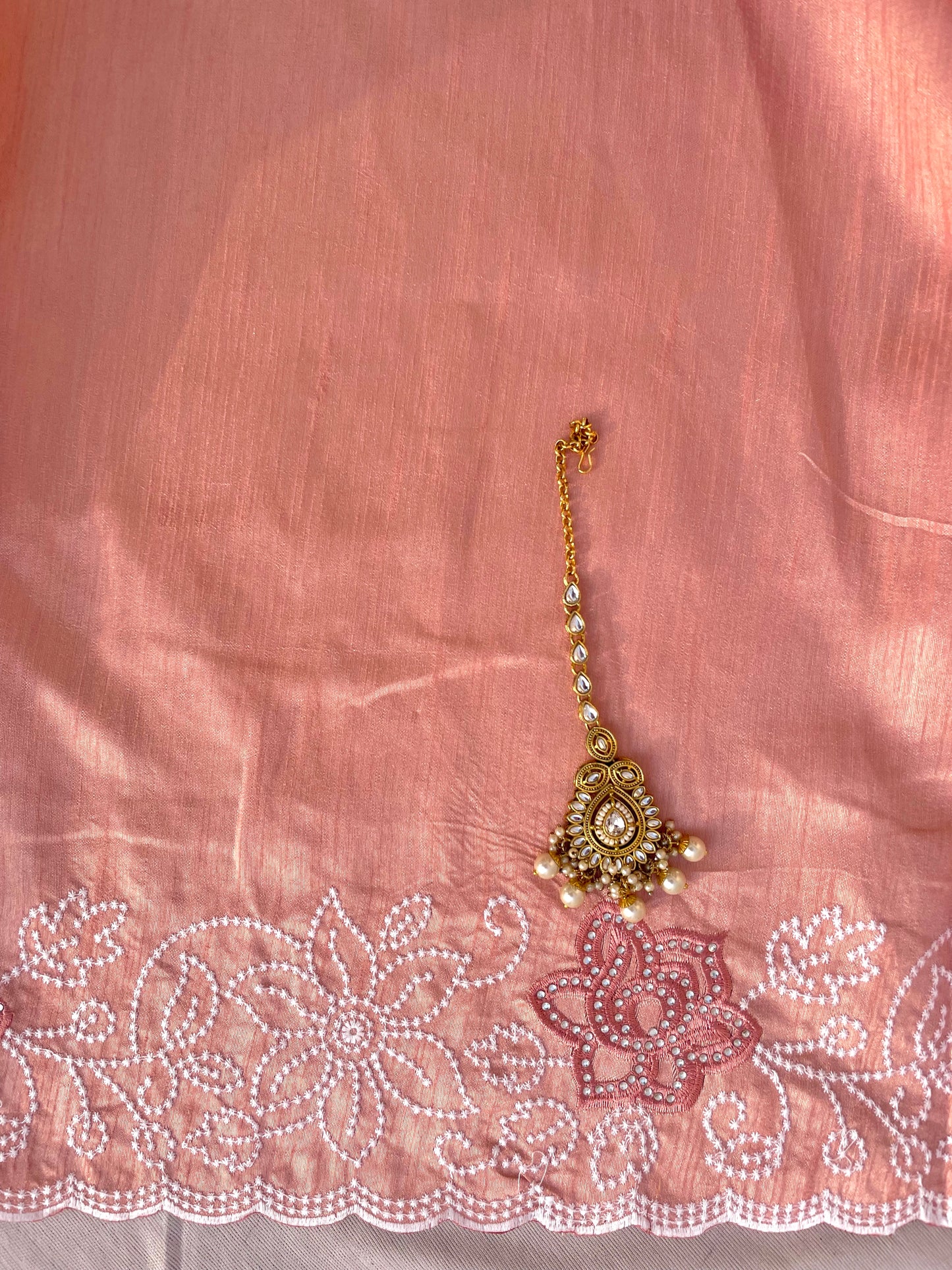 Floral Border Peach Organza Saree