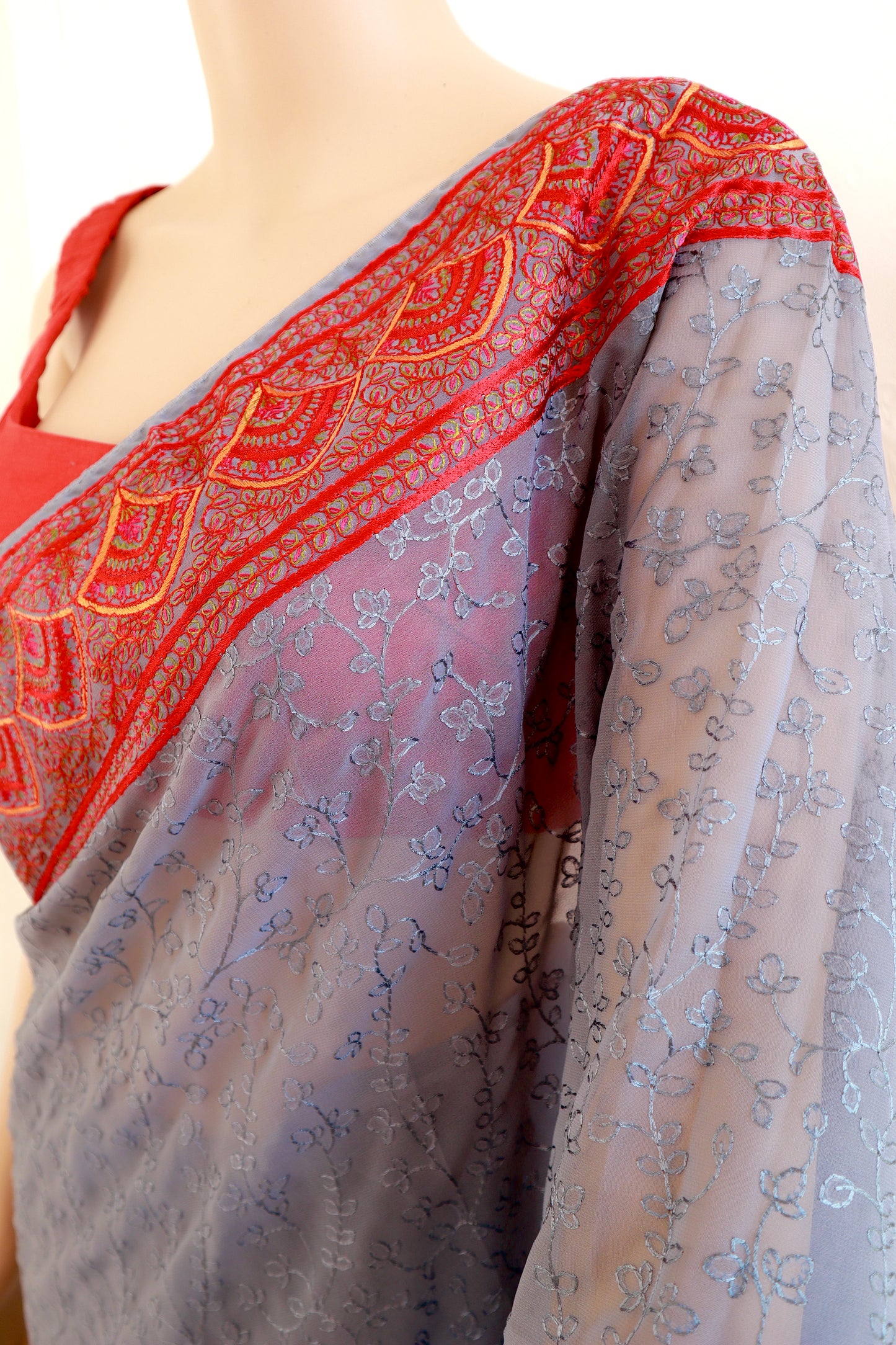 Multi Thread Embroidery Saree - Vanesara
