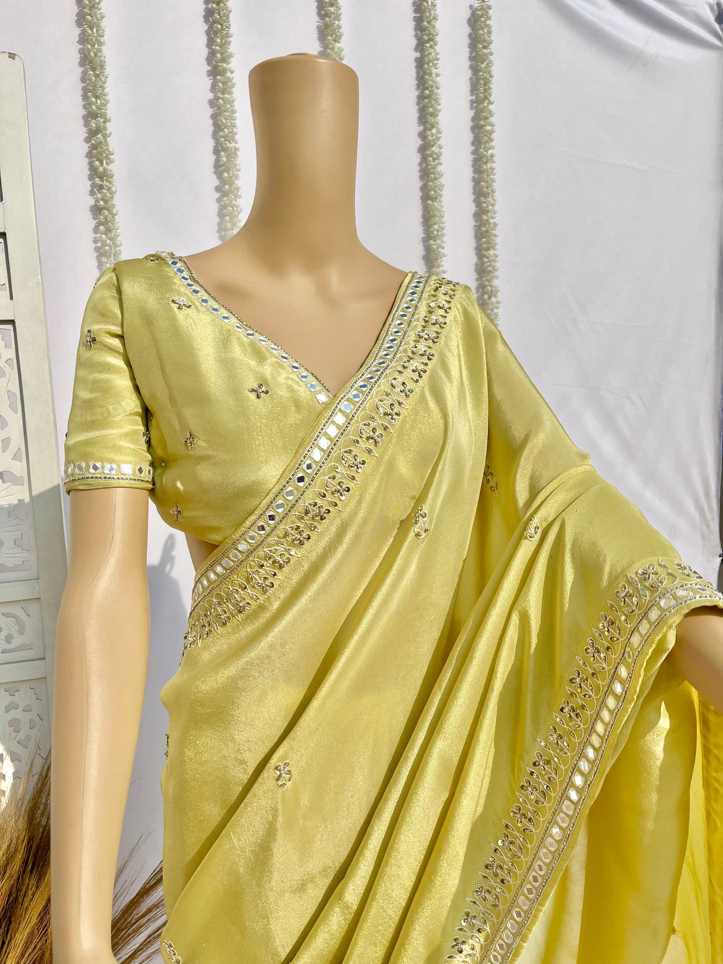 Pastel Yellow Tissue Silk Saree - Vanesara