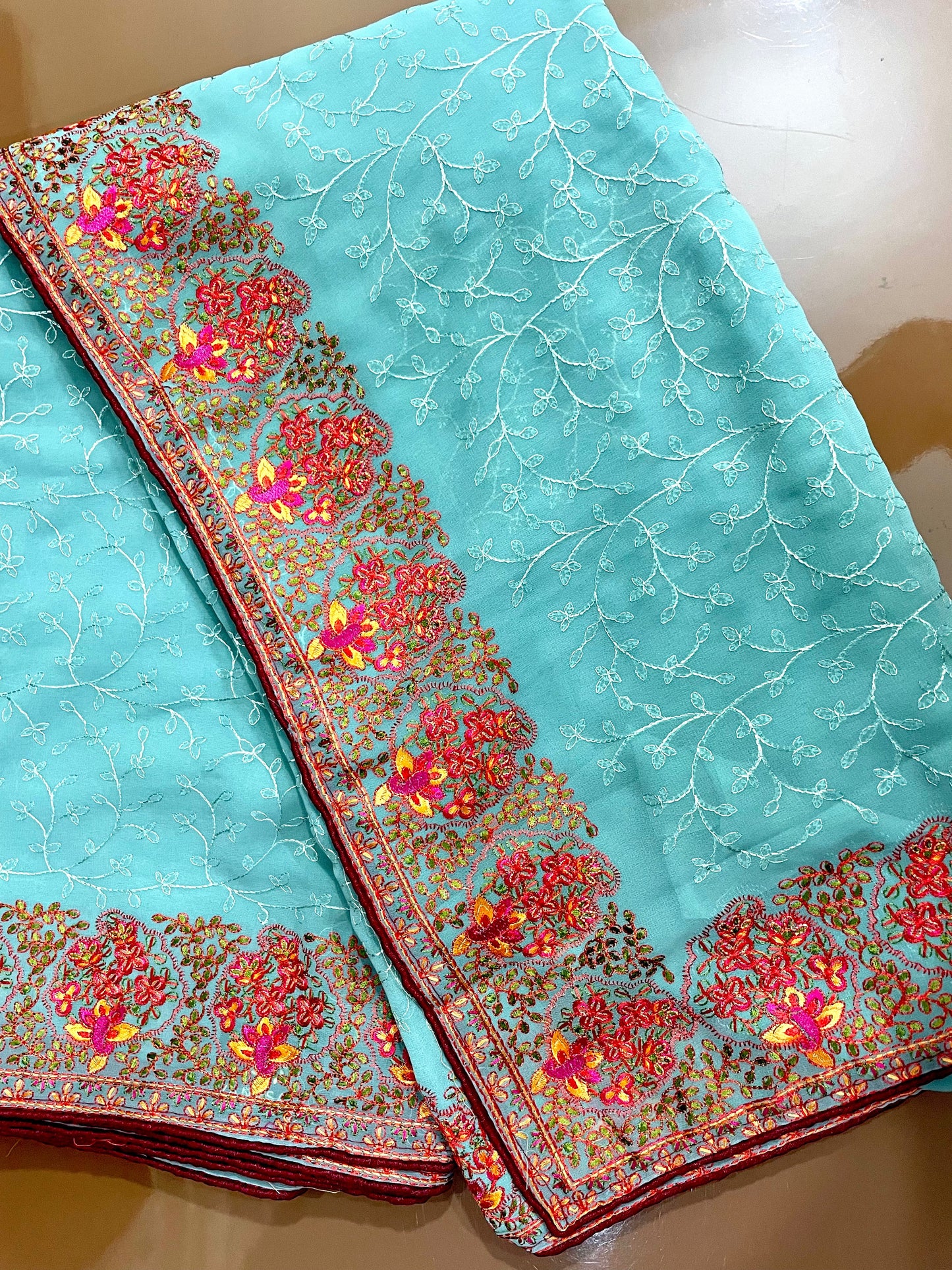 Georgette Saree with Multicolor Border - Vanesara