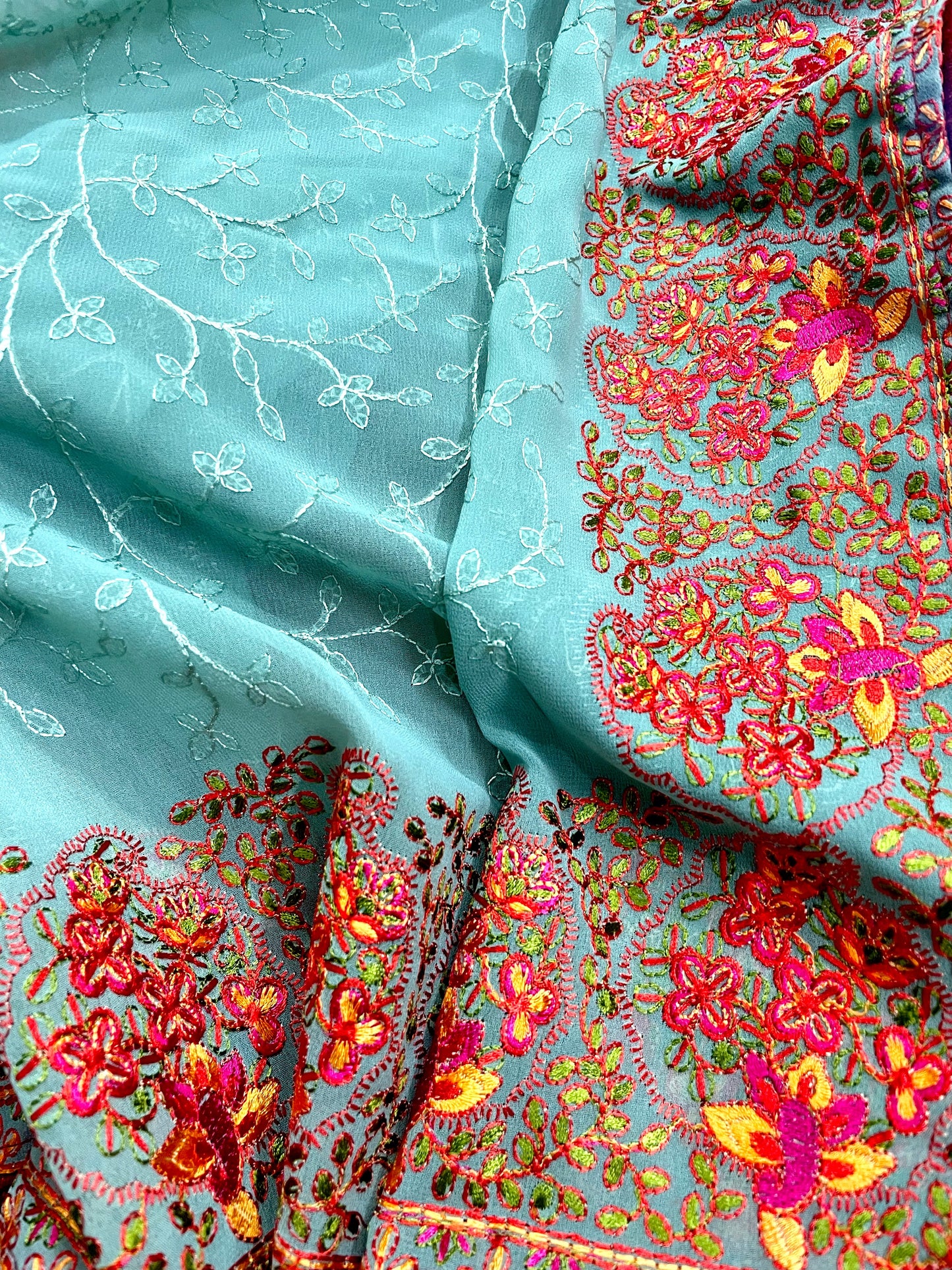 Georgette Saree with Multicolor Border - Vanesara