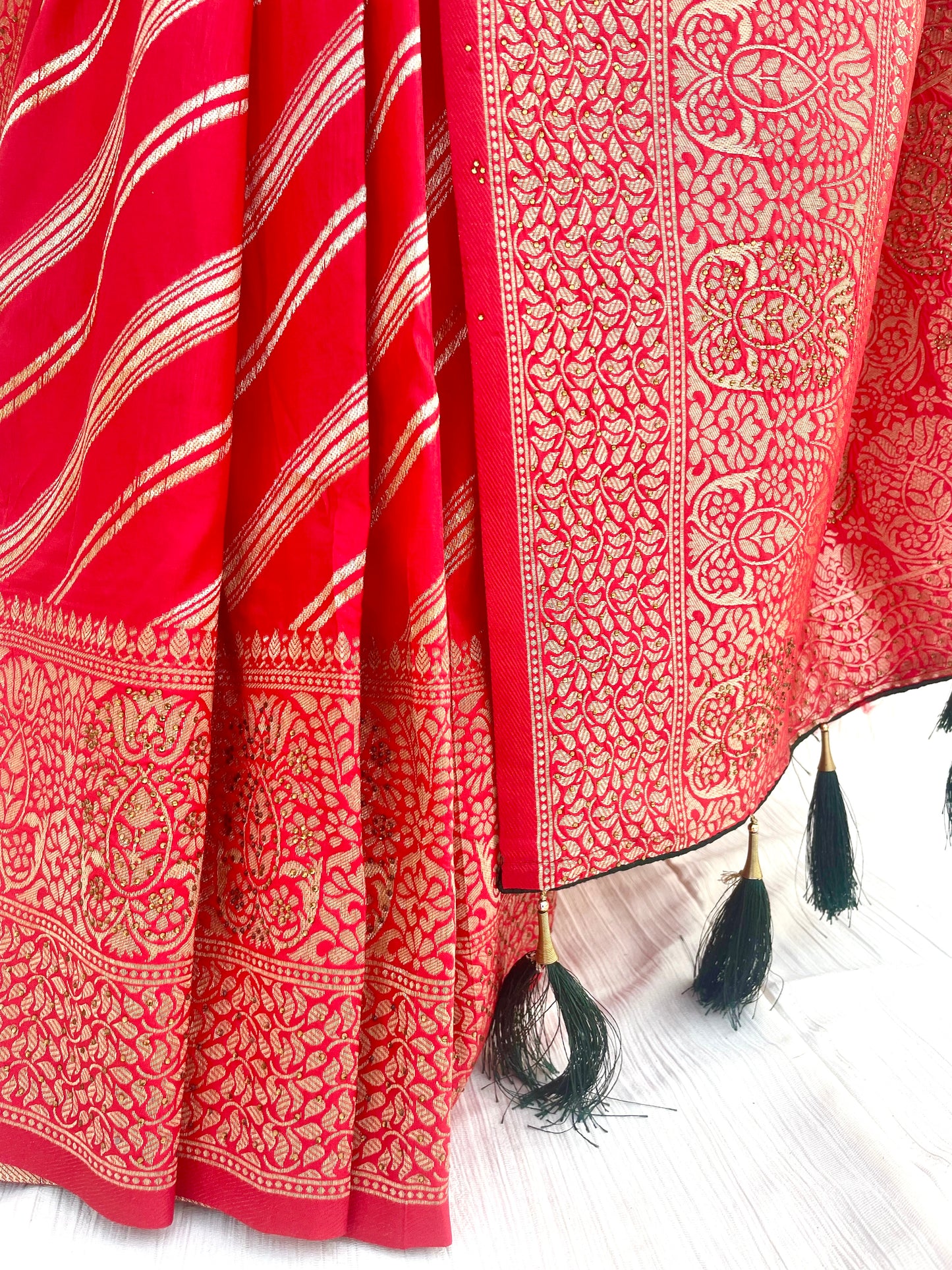 Red Silk Saree with Zari Line Design - Vanesara