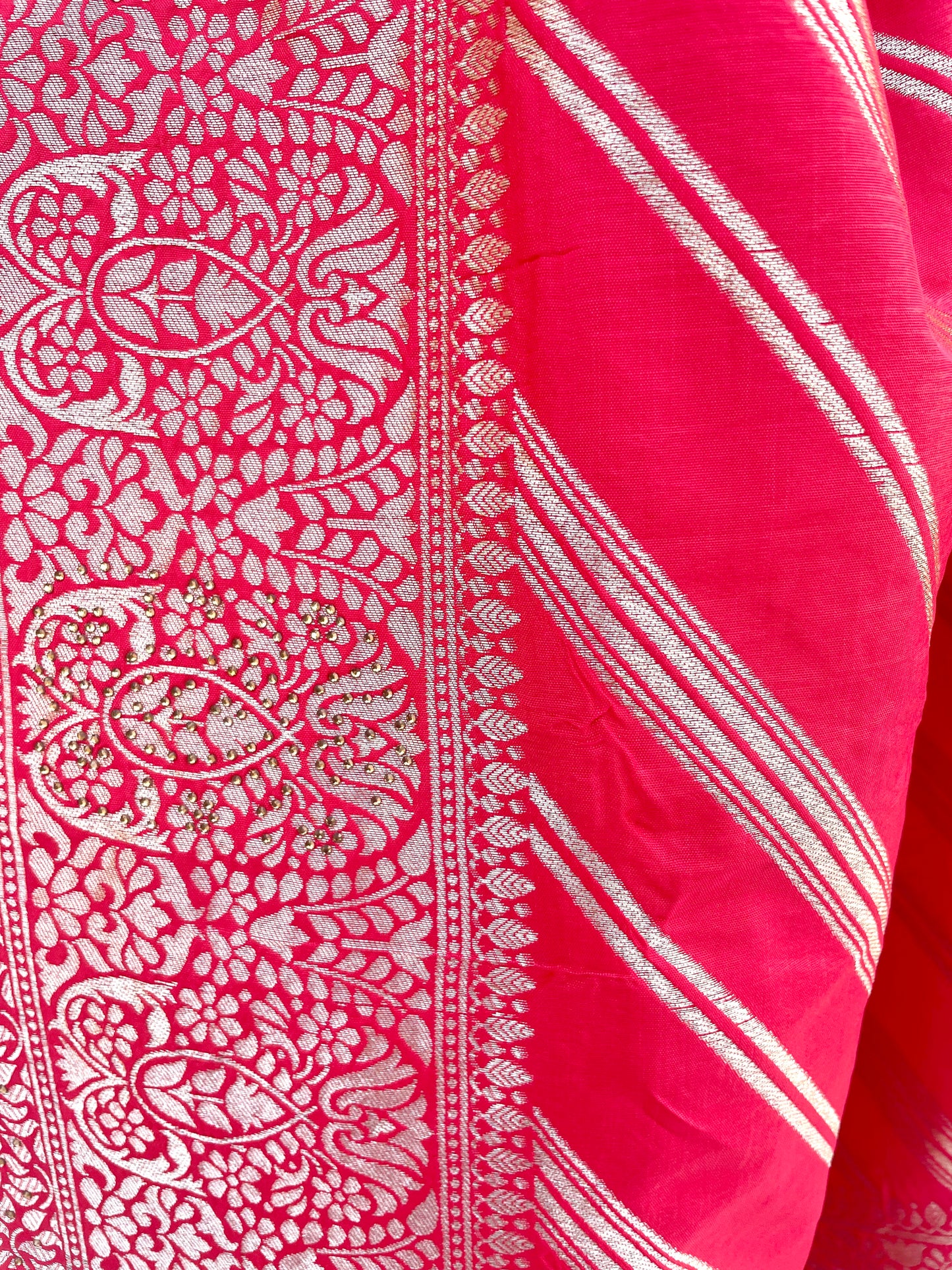 Red Silk Saree with Zari Line Design - Vanesara