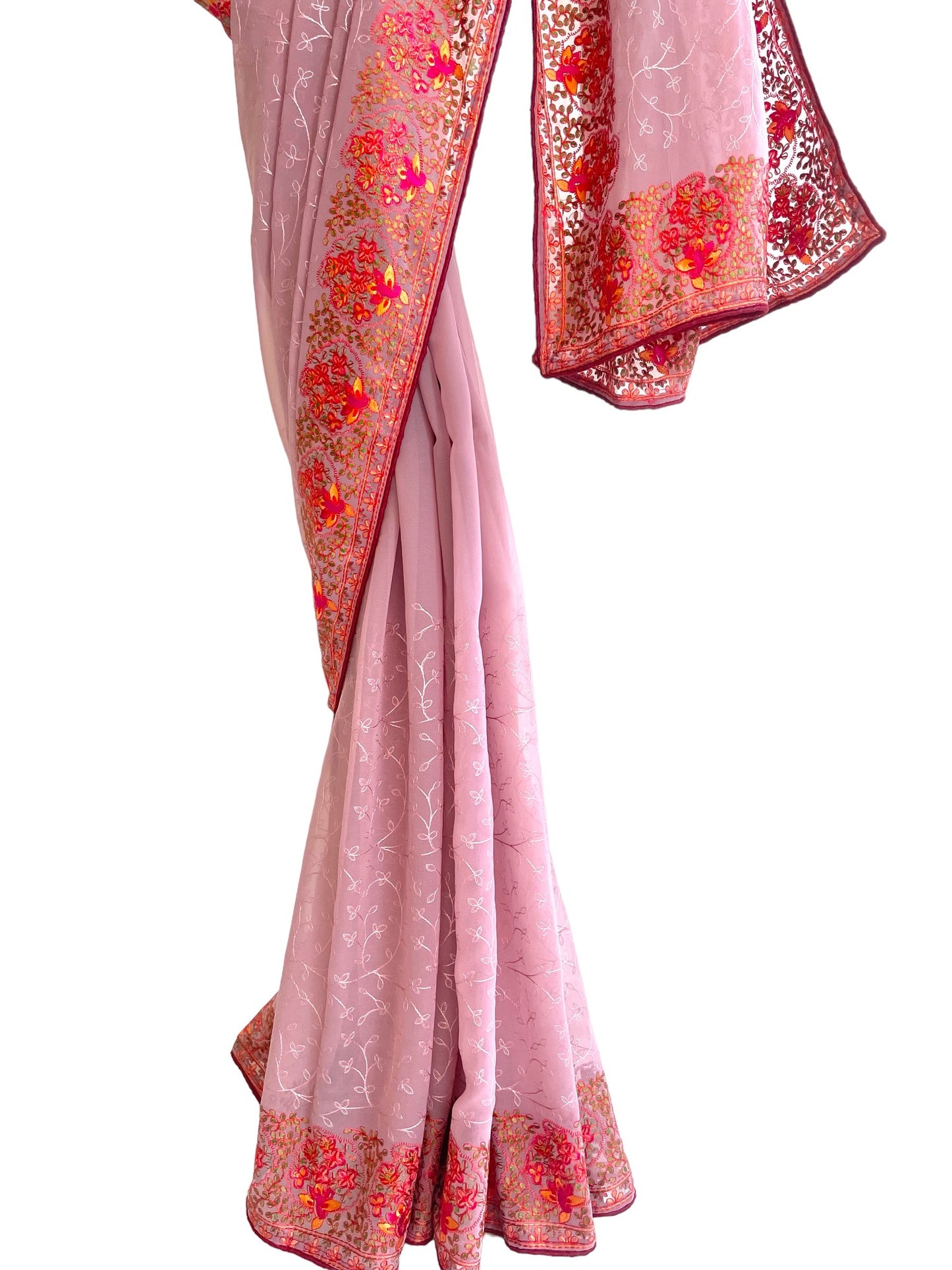 Georgette Saree with Multicolor Border - Vanesara