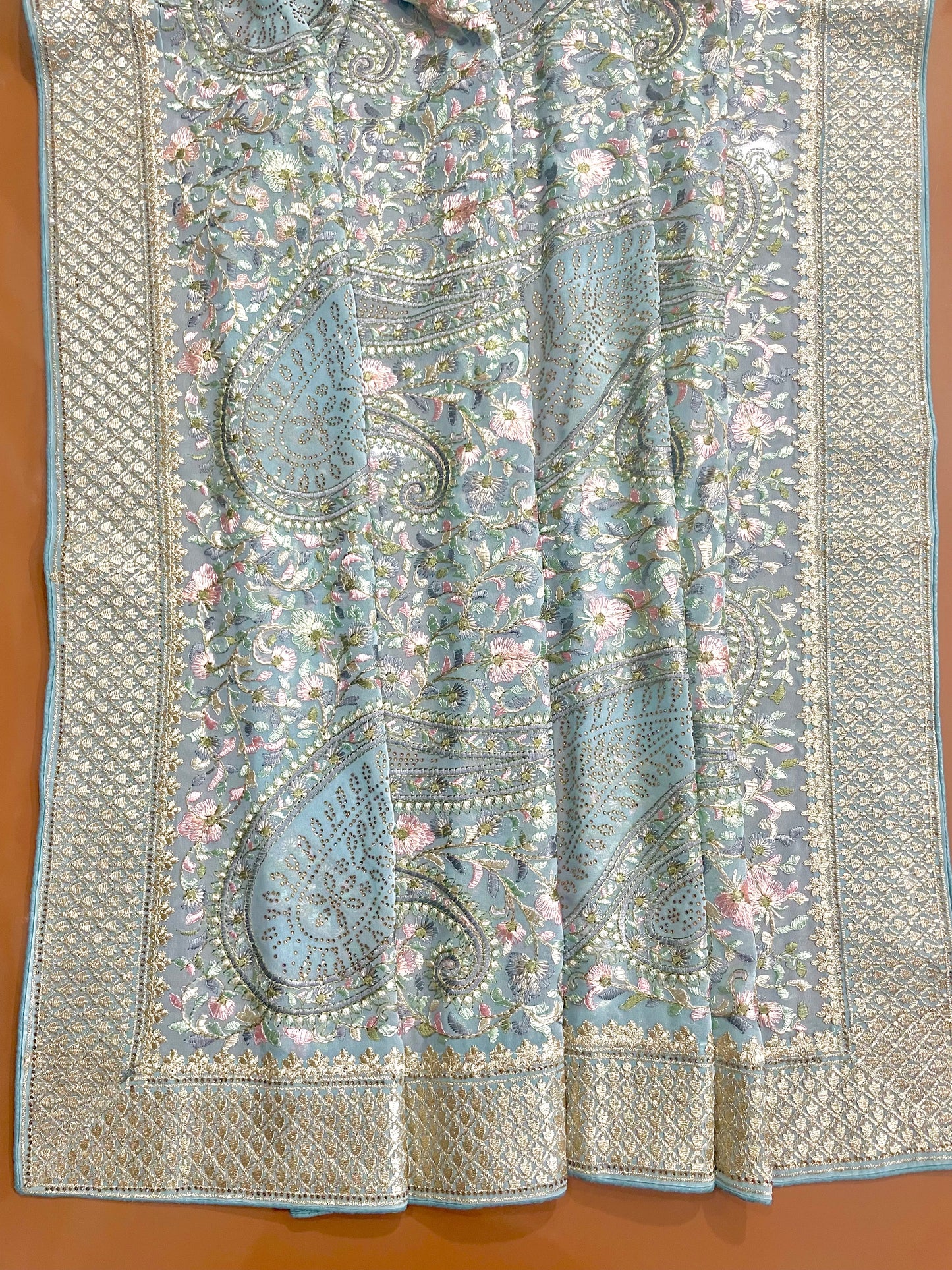 Multicolor Thread Work With Swarovski Touch - Vanesara