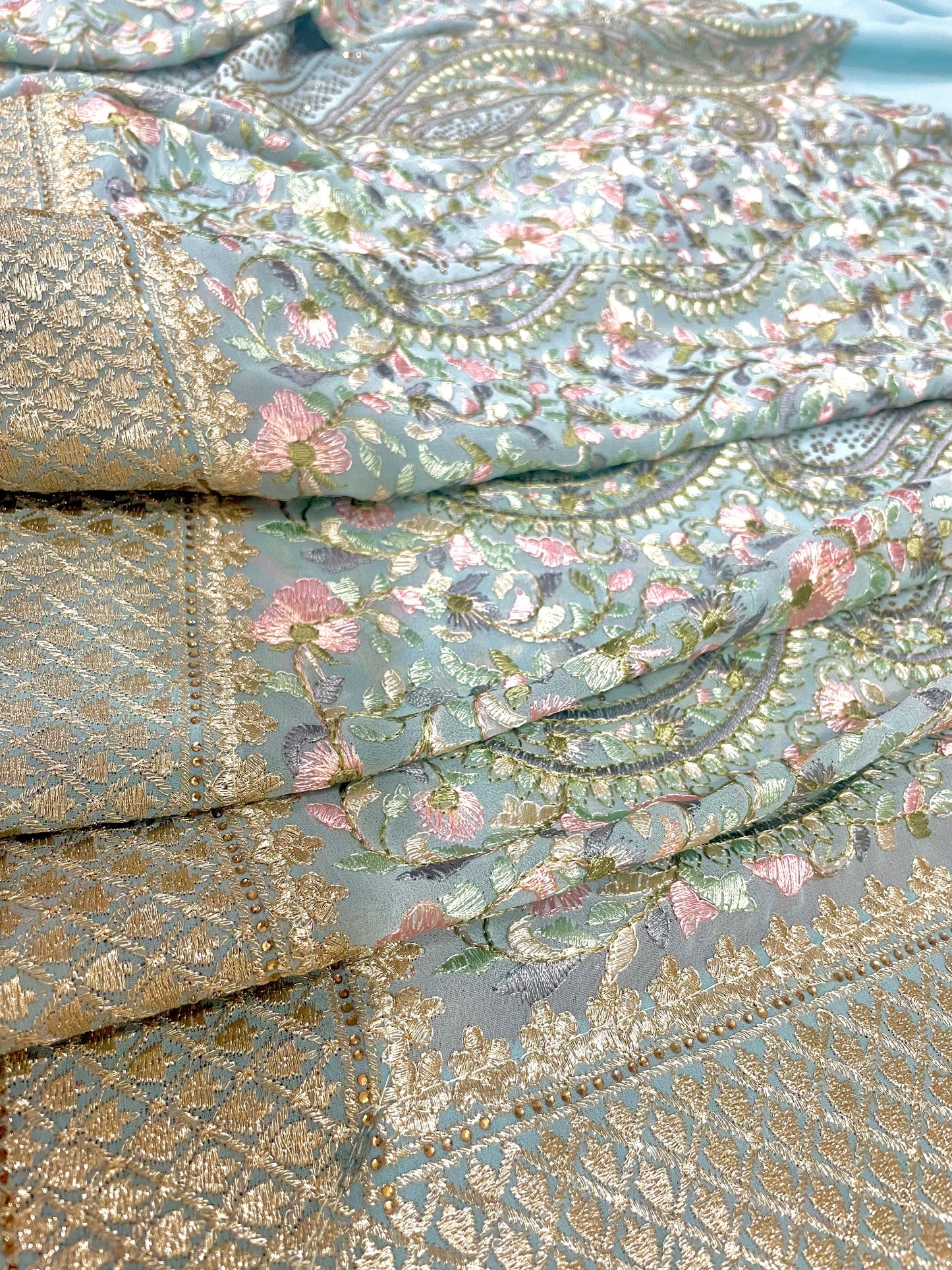 Multicolor Thread Work With Swarovski Touch - Vanesara