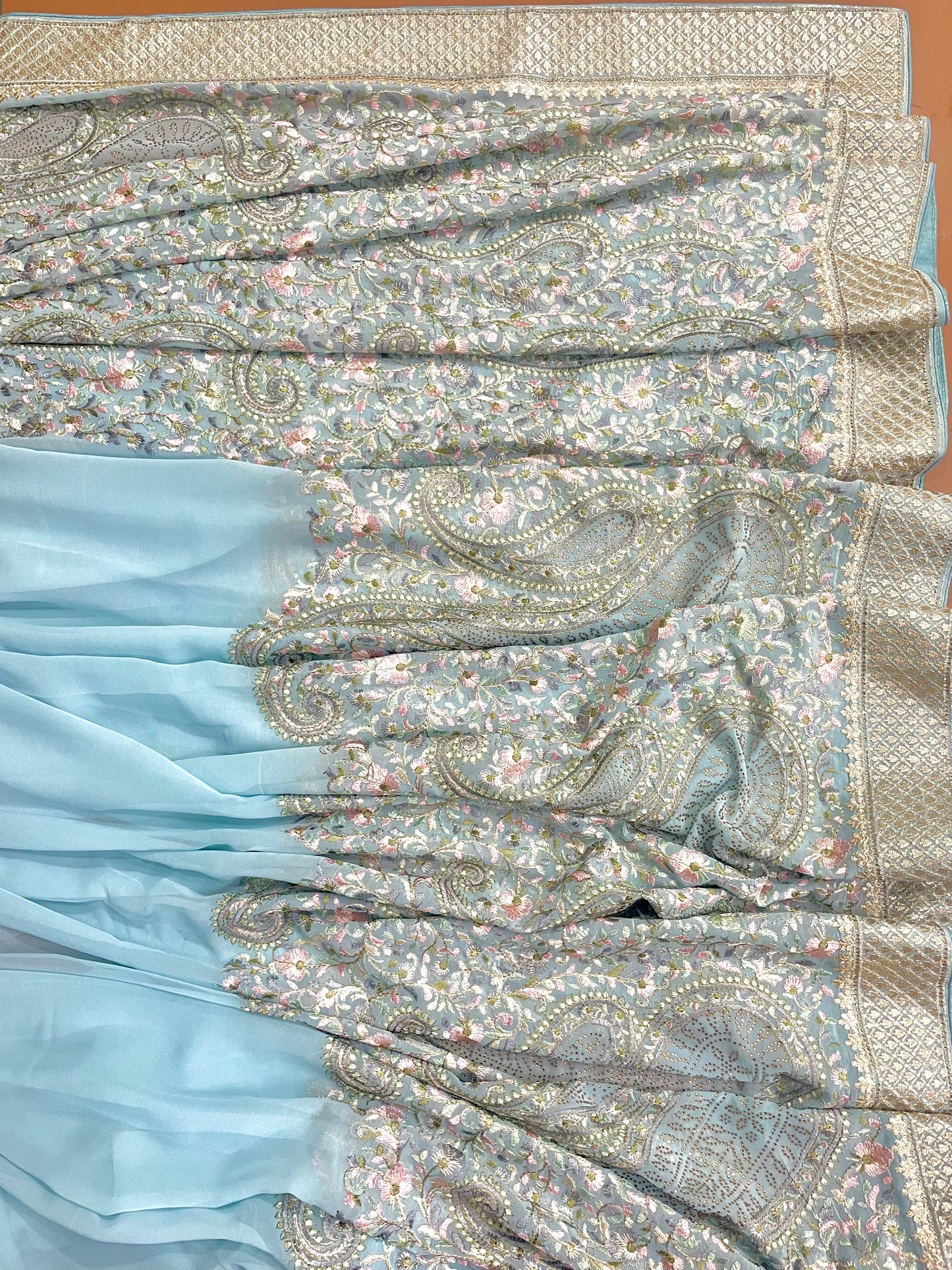 Multicolor Thread Work With Swarovski Touch - Vanesara