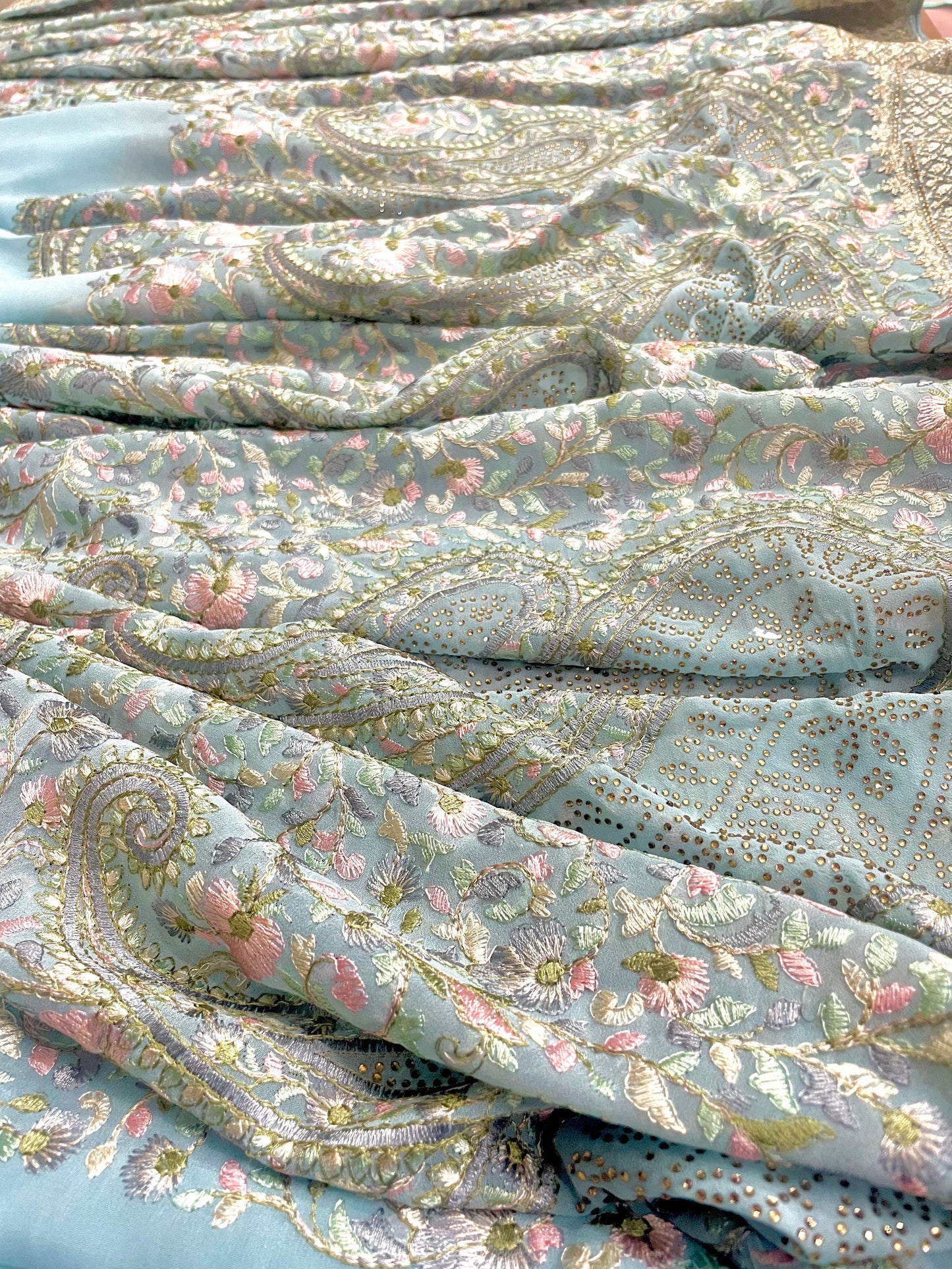 Multicolor Thread Work With Swarovski Touch - Vanesara