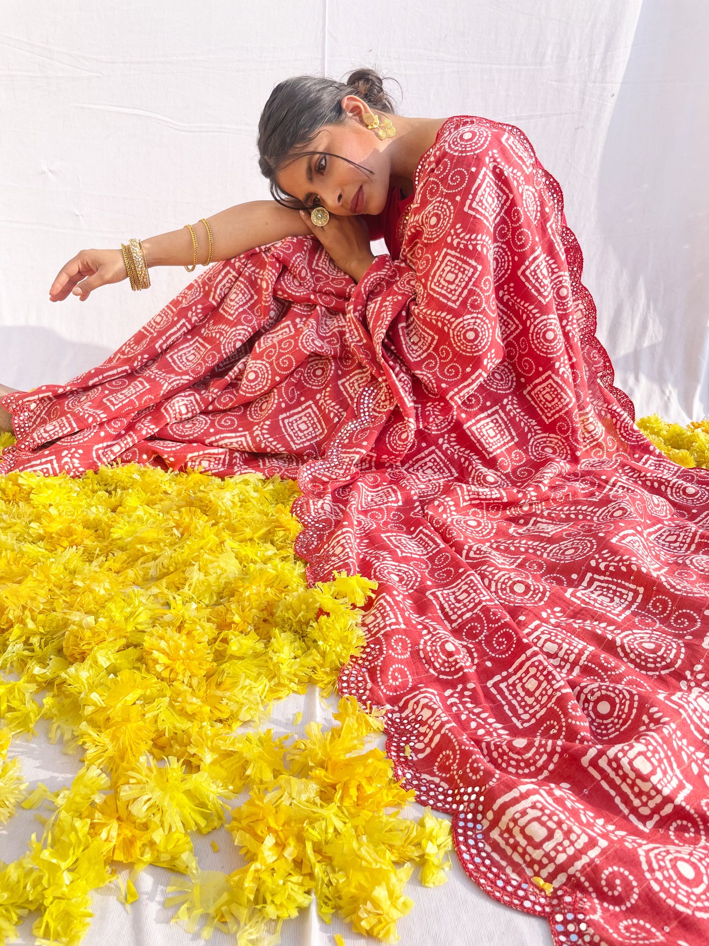 Mirror Work Cotton saree - Vanesara