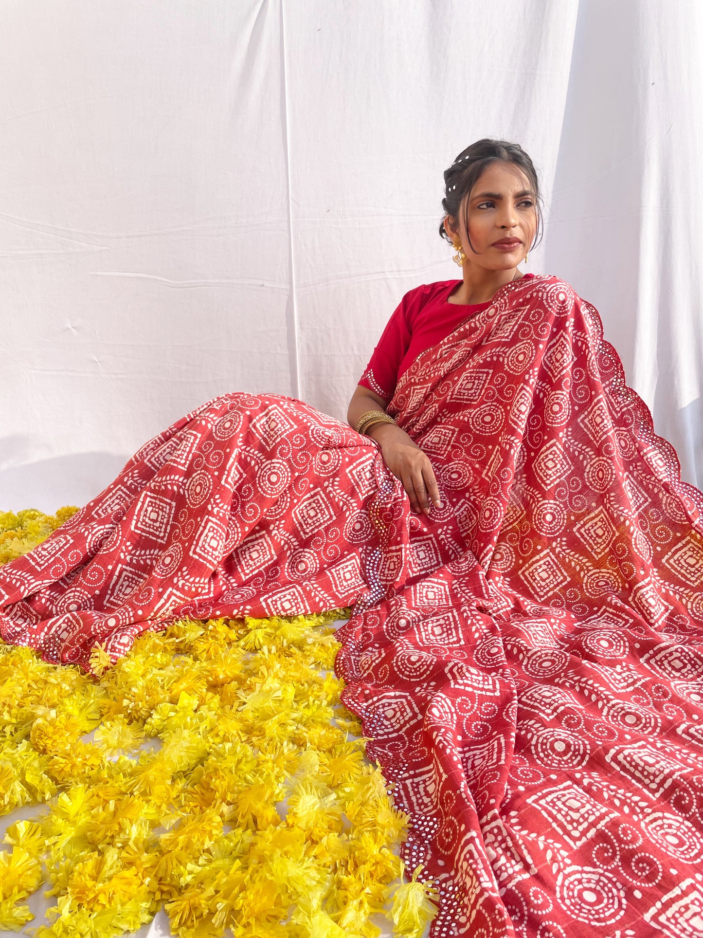 Mirror Work Cotton saree - Vanesara