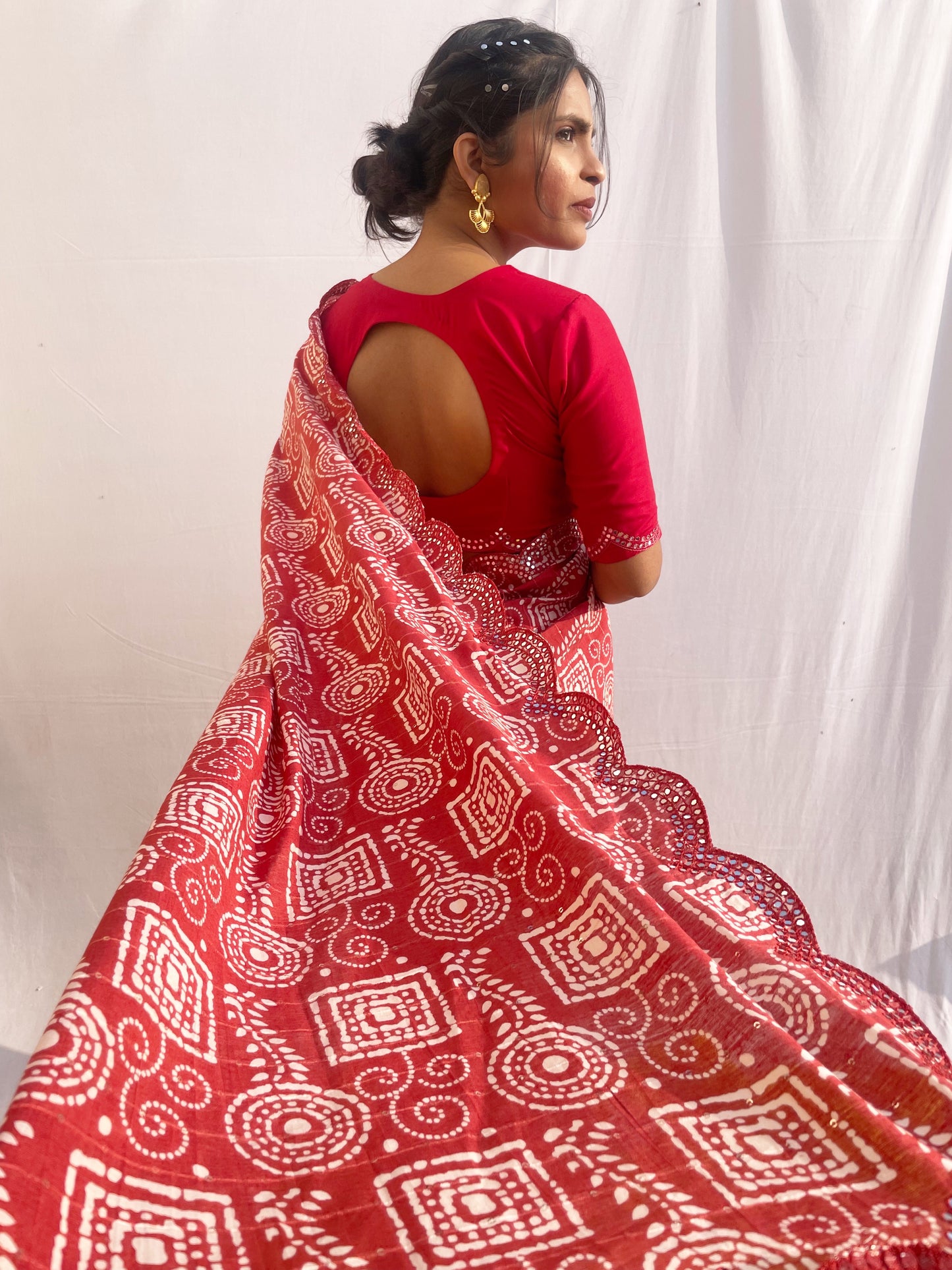 Mirror Work Cotton saree - Vanesara
