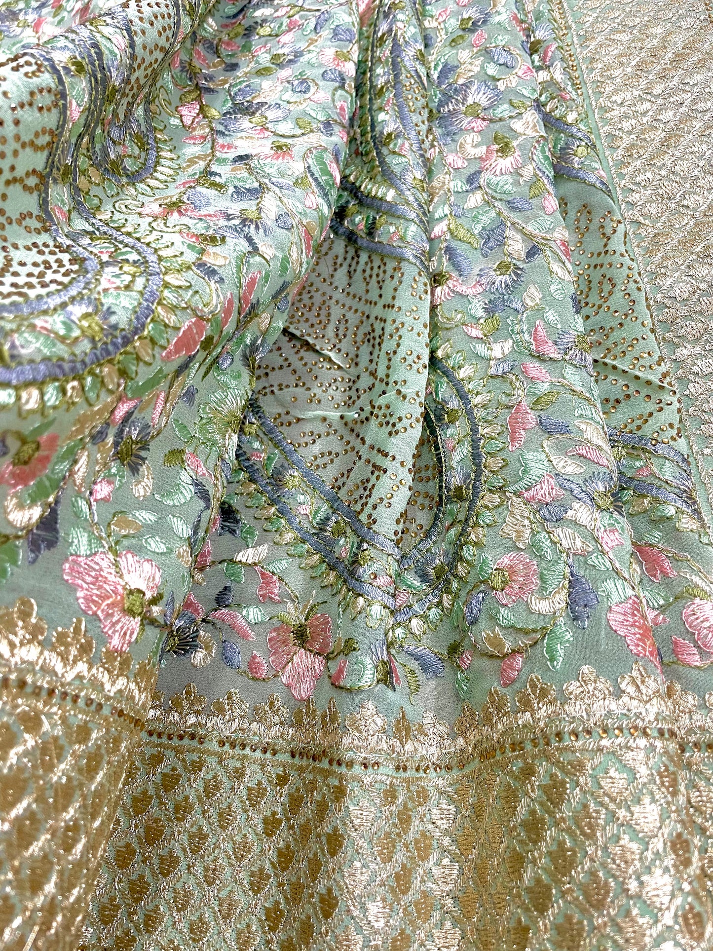 Multicolor Thread Work With Swarovski Touch - Vanesara