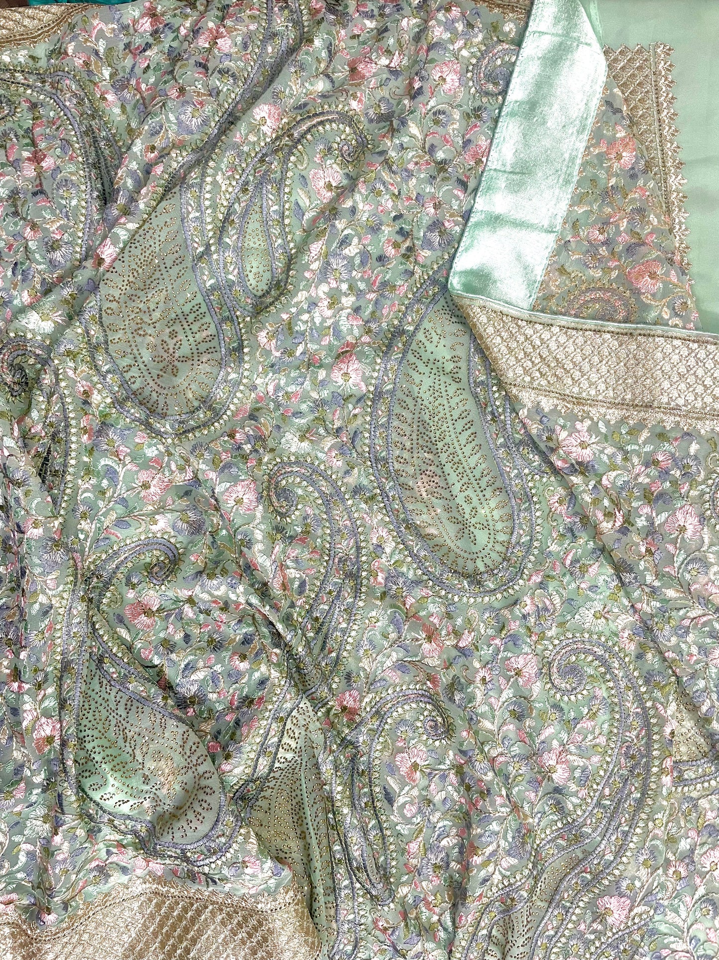 Multicolor Thread Work With Swarovski Touch - Vanesara
