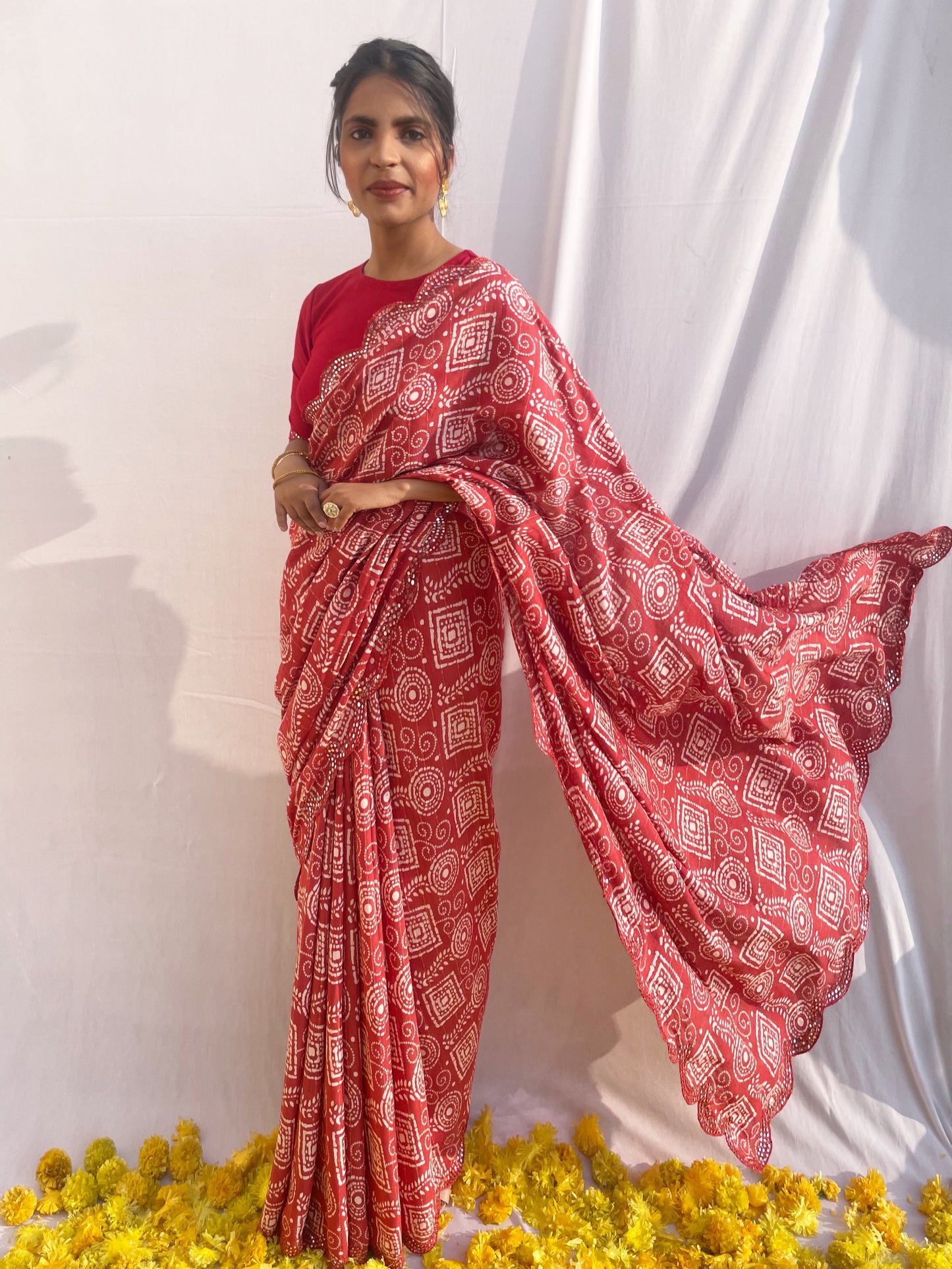 Mirror Work Cotton saree - Vanesara