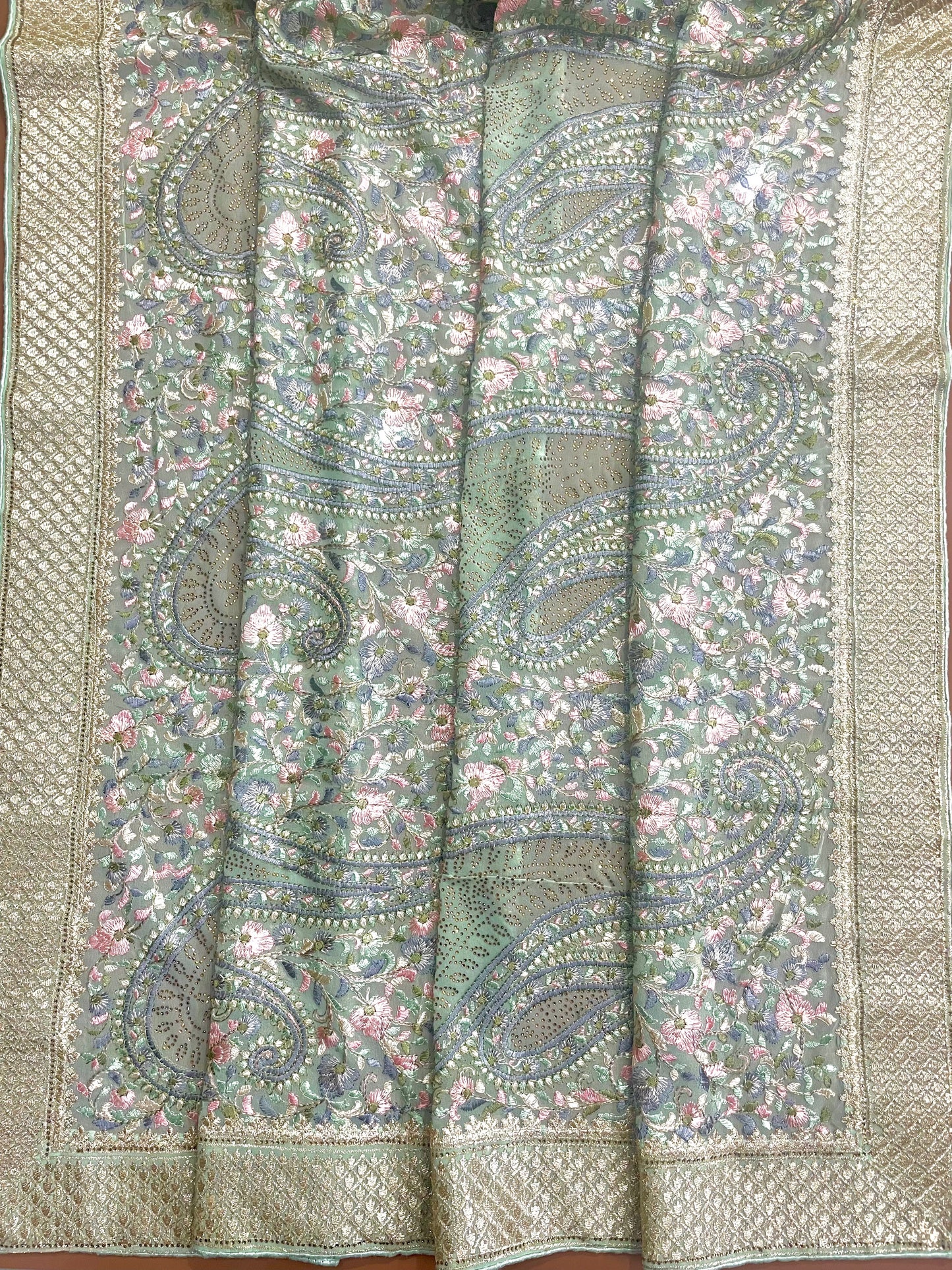 Multicolor Thread Work With Swarovski Touch - Vanesara