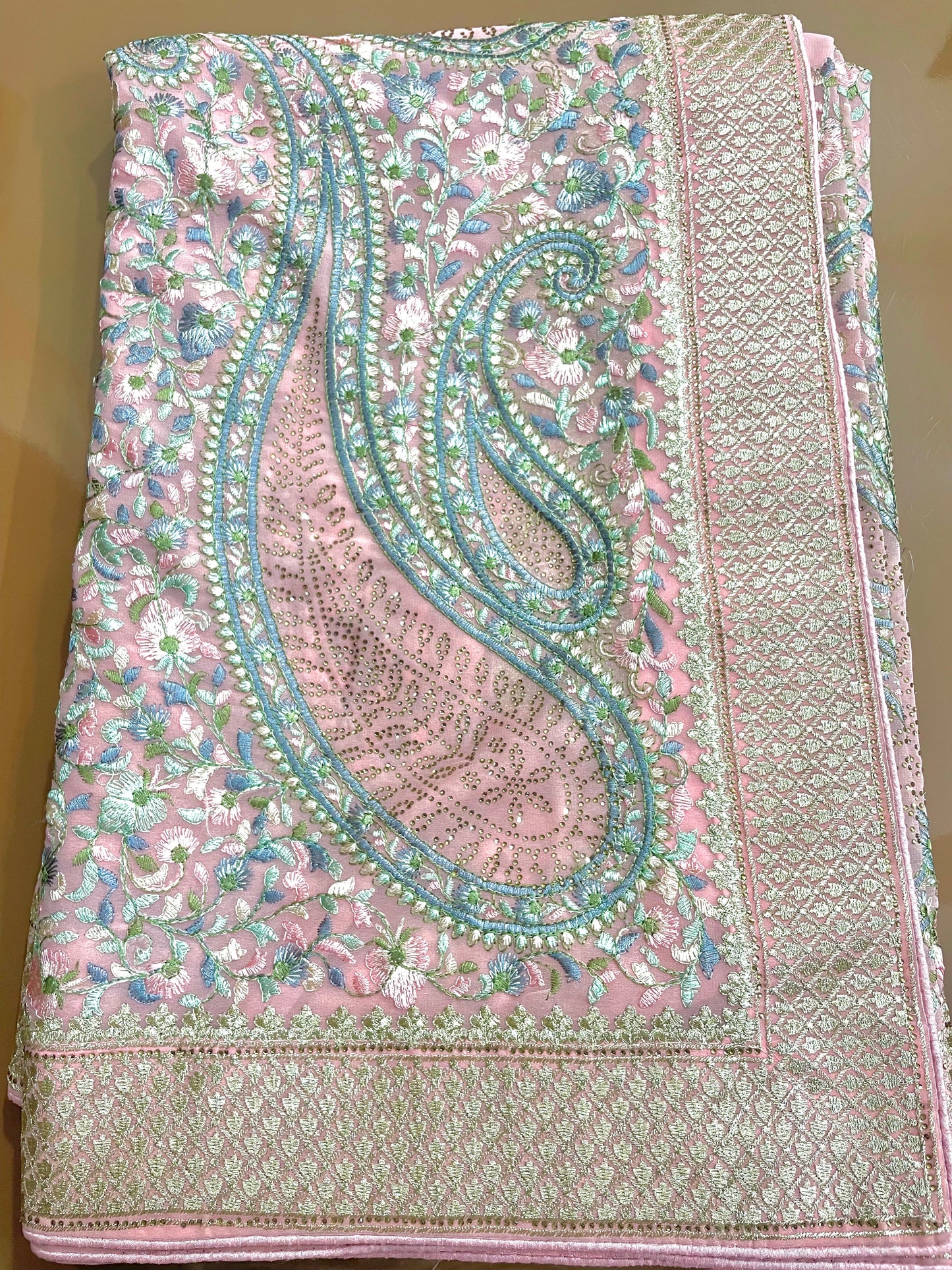 Multicolor Thread Work With Swarovski Touch - Vanesara