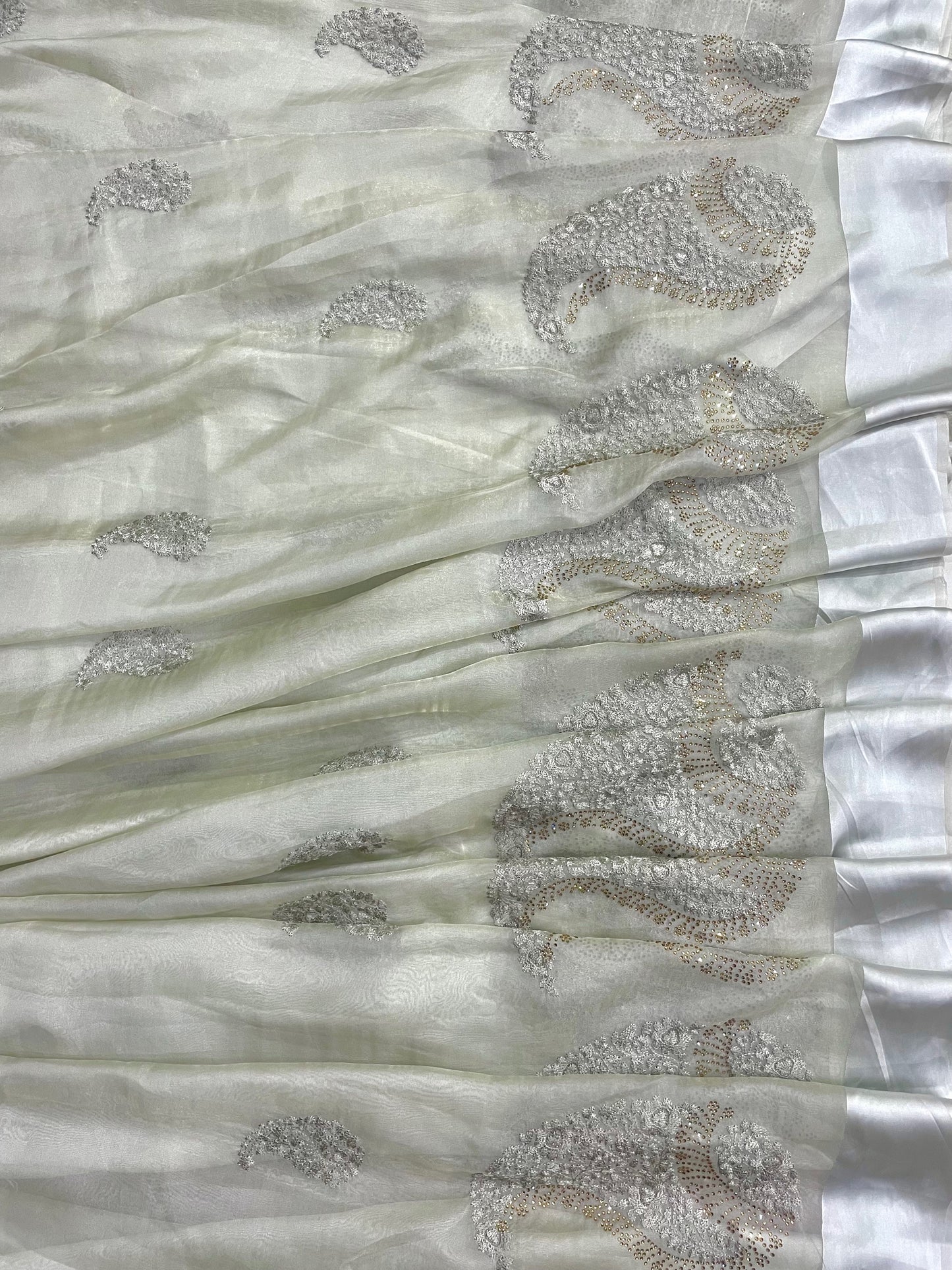 Thread Work With Swarovski Touch Grey Saree - Vanesara