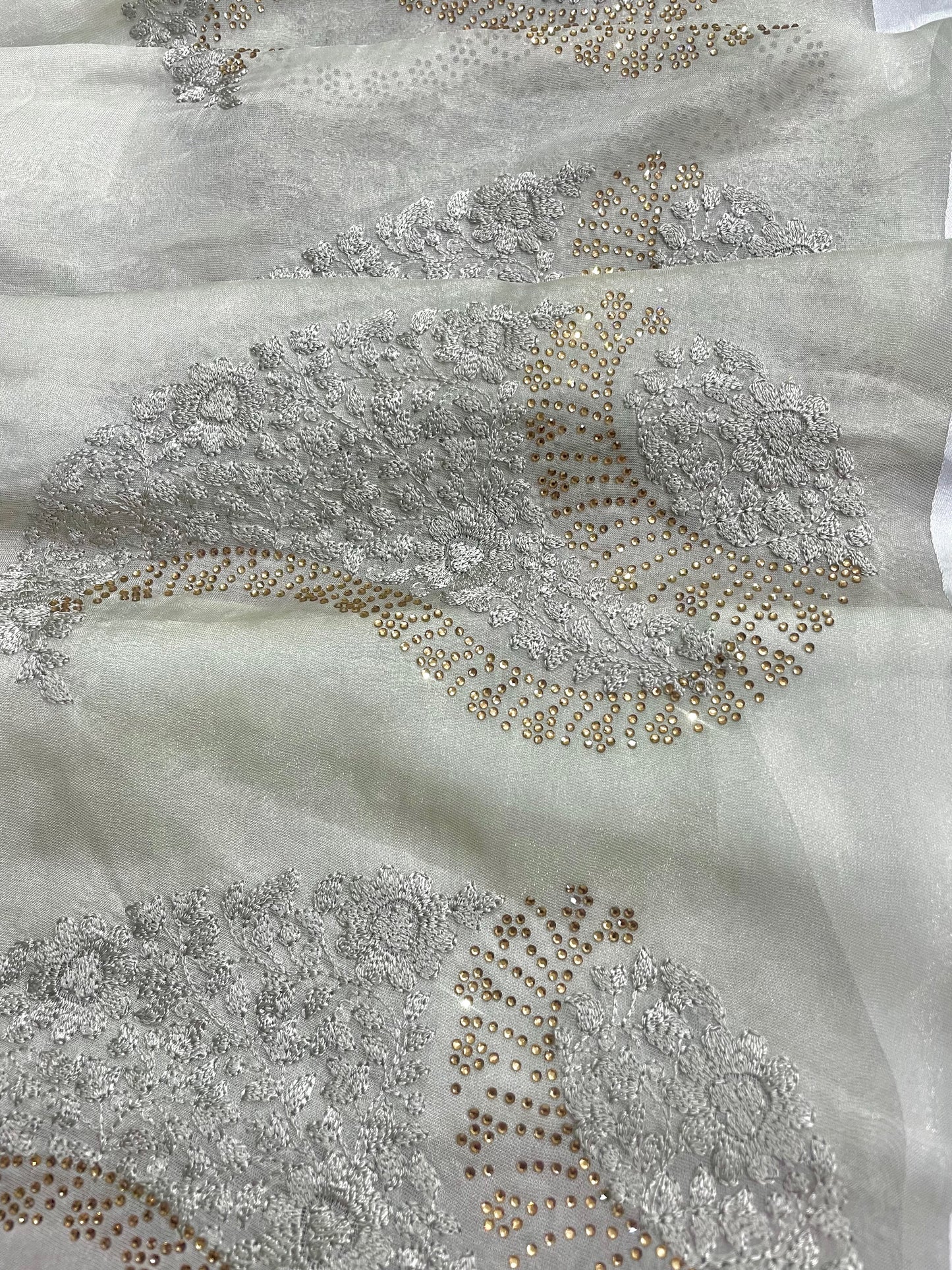 Thread Work With Swarovski Touch Grey Saree - Vanesara