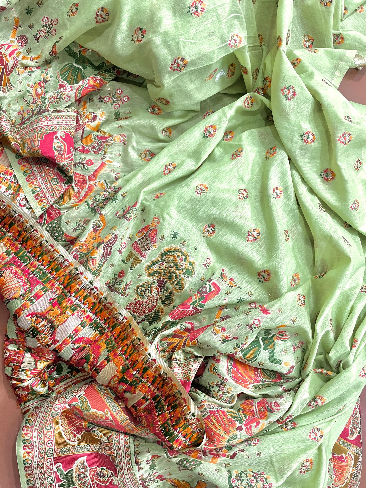 Cotton Saree with All Over Zari Work - Vanesara