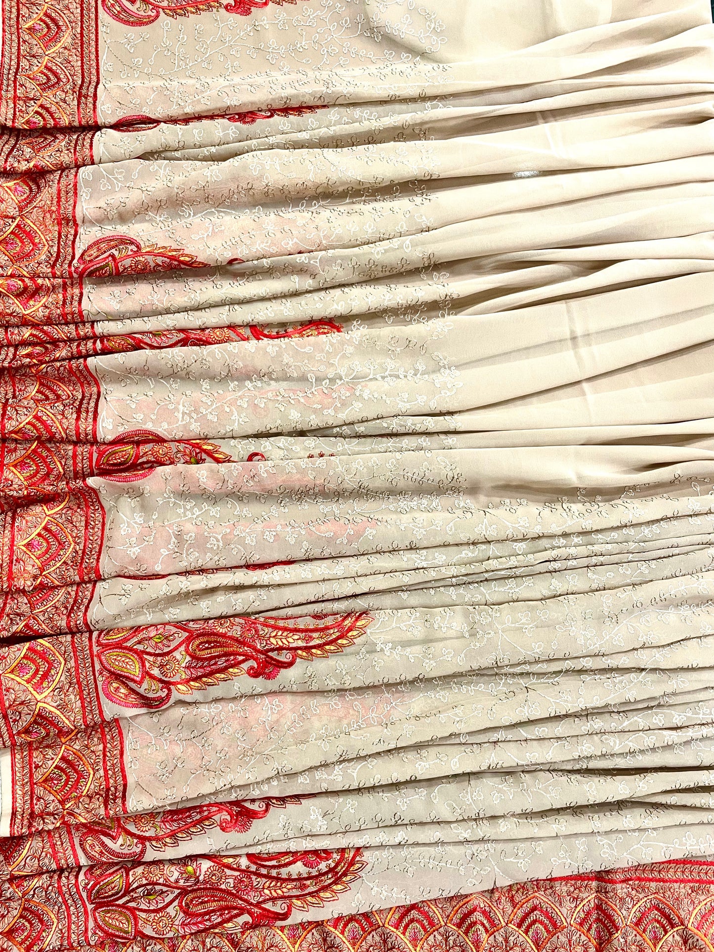 Multi Thread Embroidery Beige Saree - Vanesara