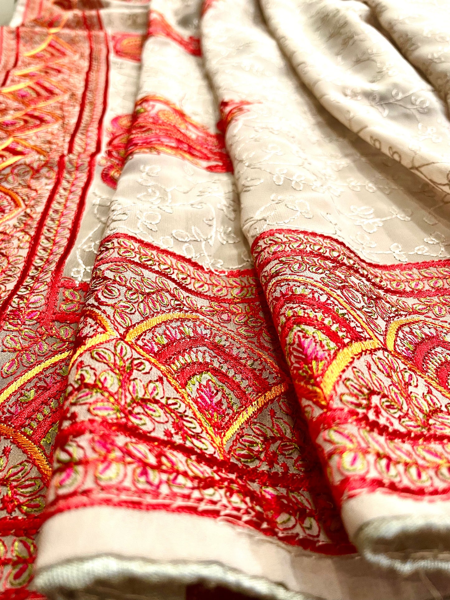Multi Thread Embroidery Beige Saree - Vanesara