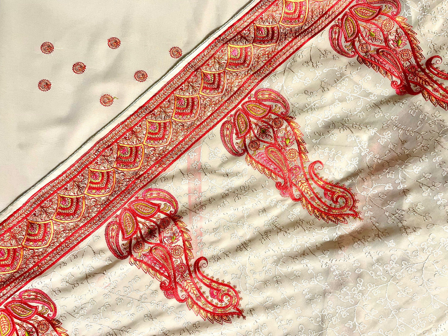 Multi Thread Embroidery Beige Saree - Vanesara