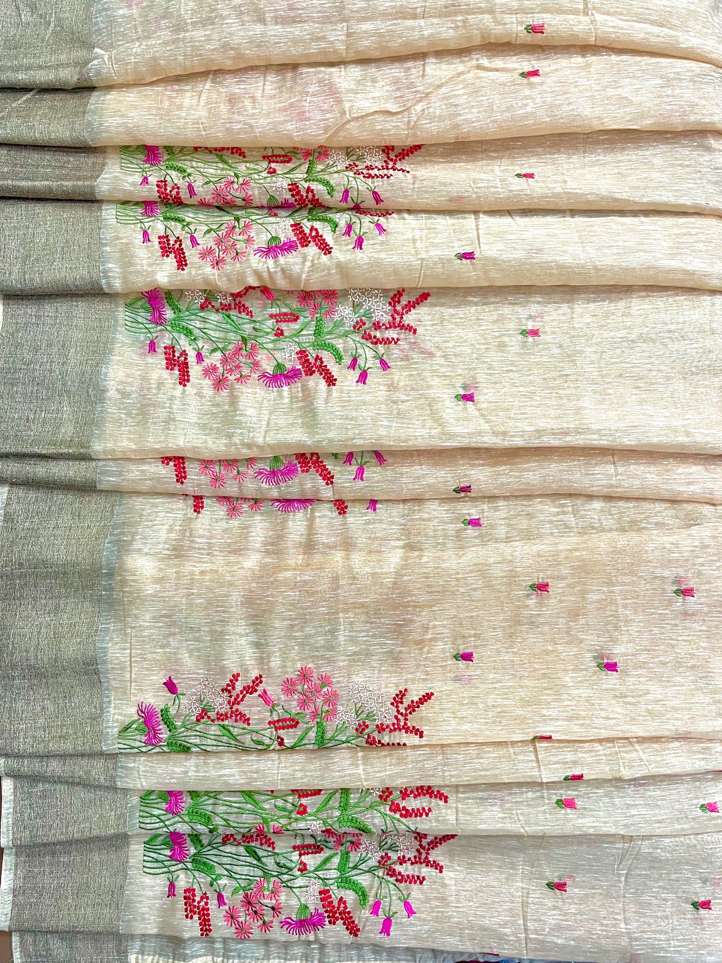 Yellow Cotton Embroidered Saree