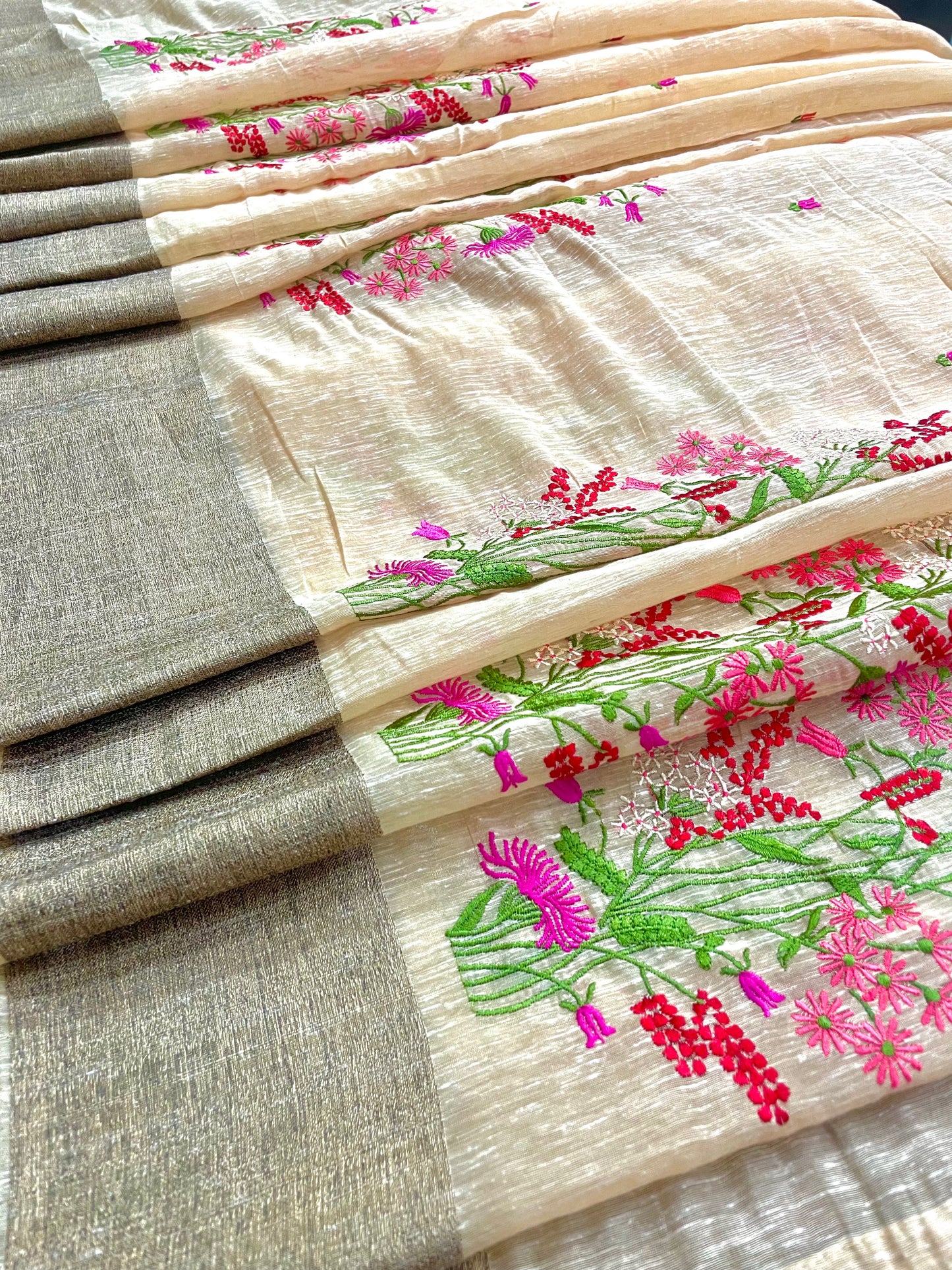 Yellow Cotton Embroidered Saree