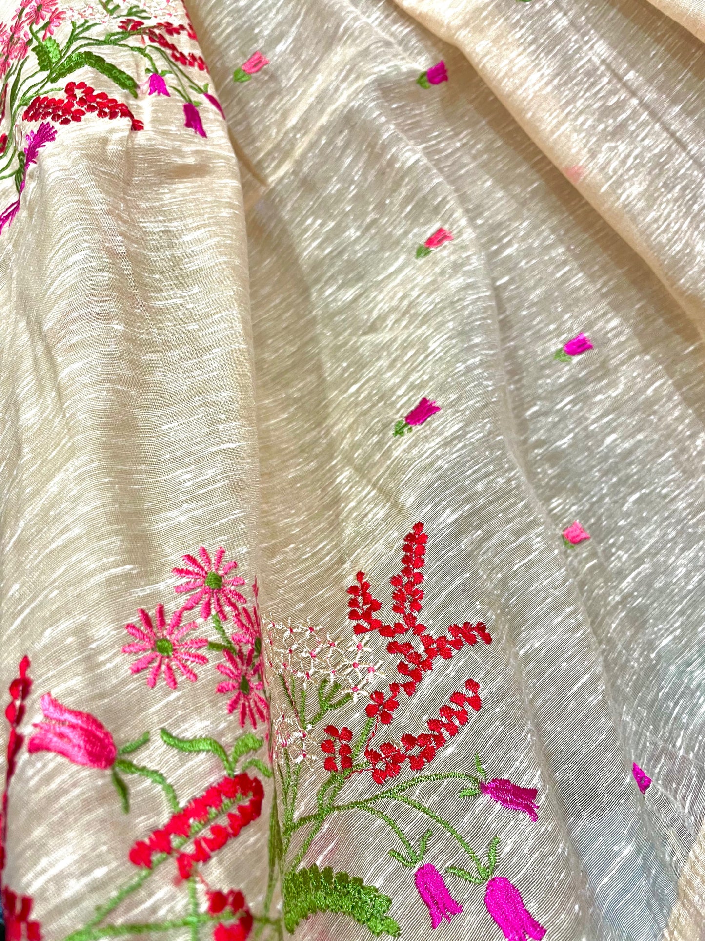 Yellow Cotton Embroidered Saree