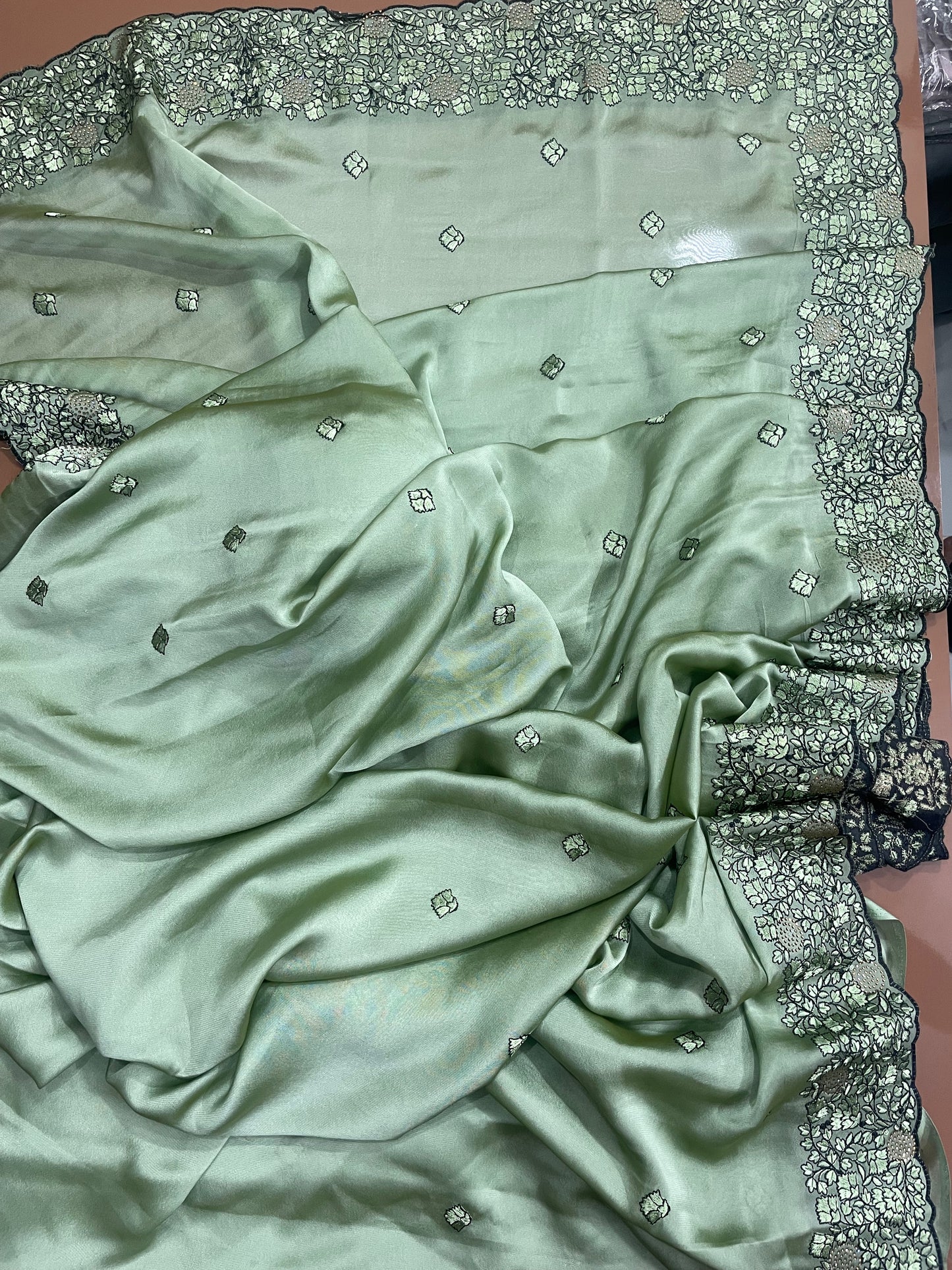 Thread work saree with Swarovski touch - Vanesara