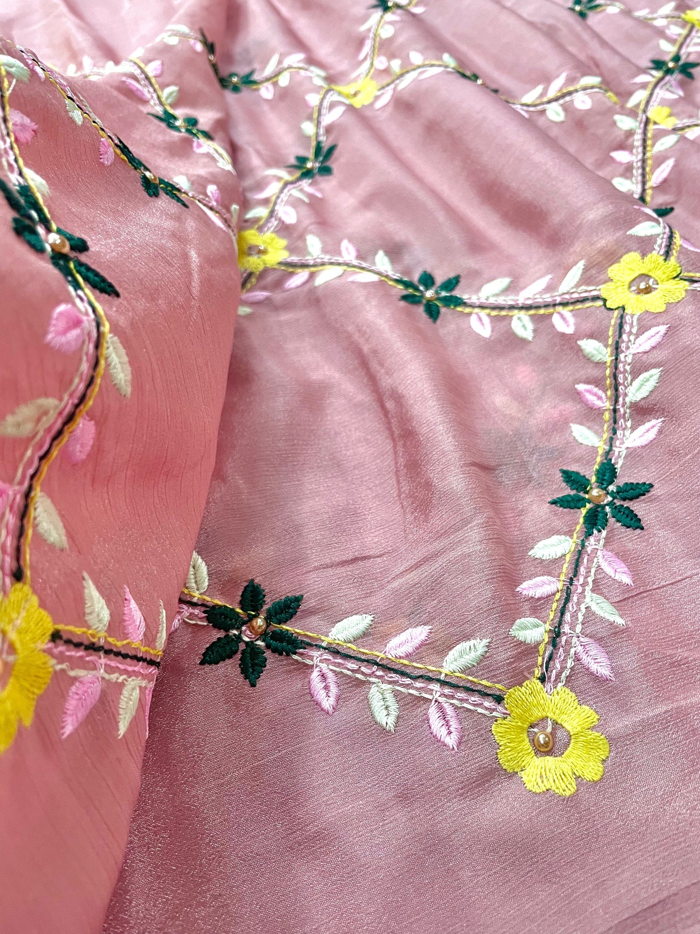 Pink Floral Embroidered Saree - Vanesara