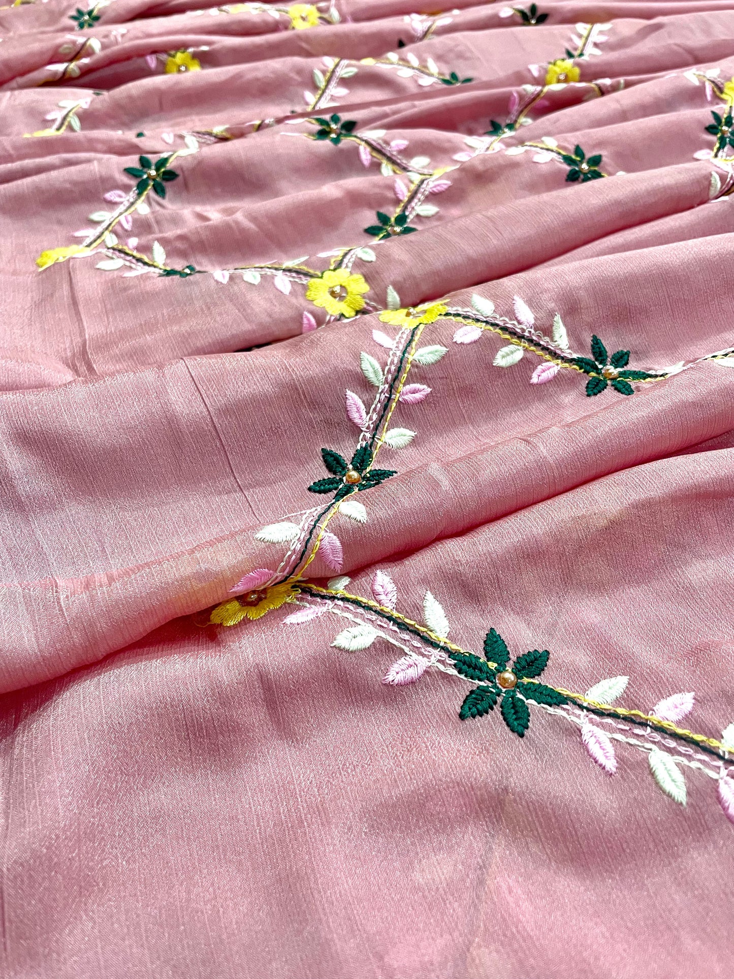 Pink Floral Embroidered Saree - Vanesara