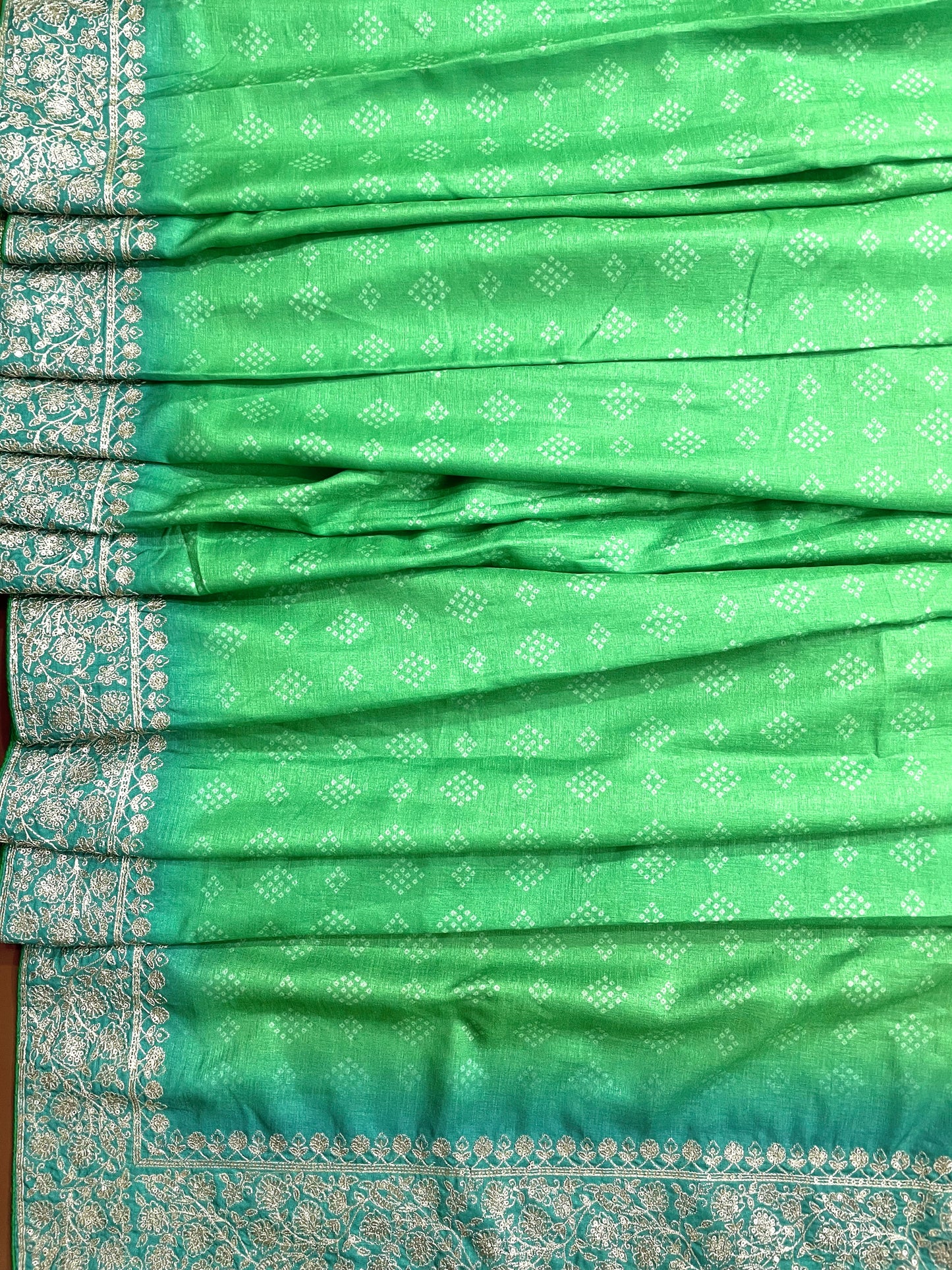 Bandhani Print Embroidered Silk Saree - Vanesara