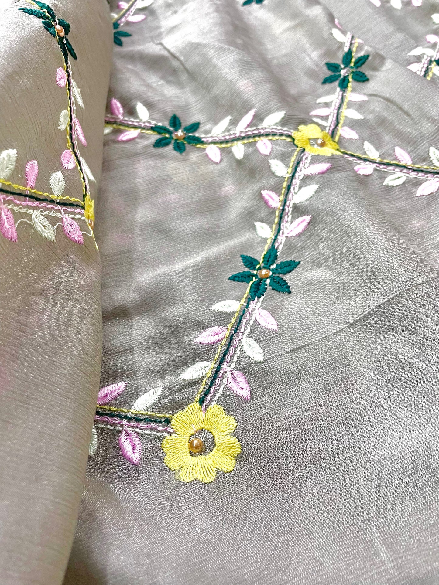 Grey Floral Embroidered Saree - Vanesara