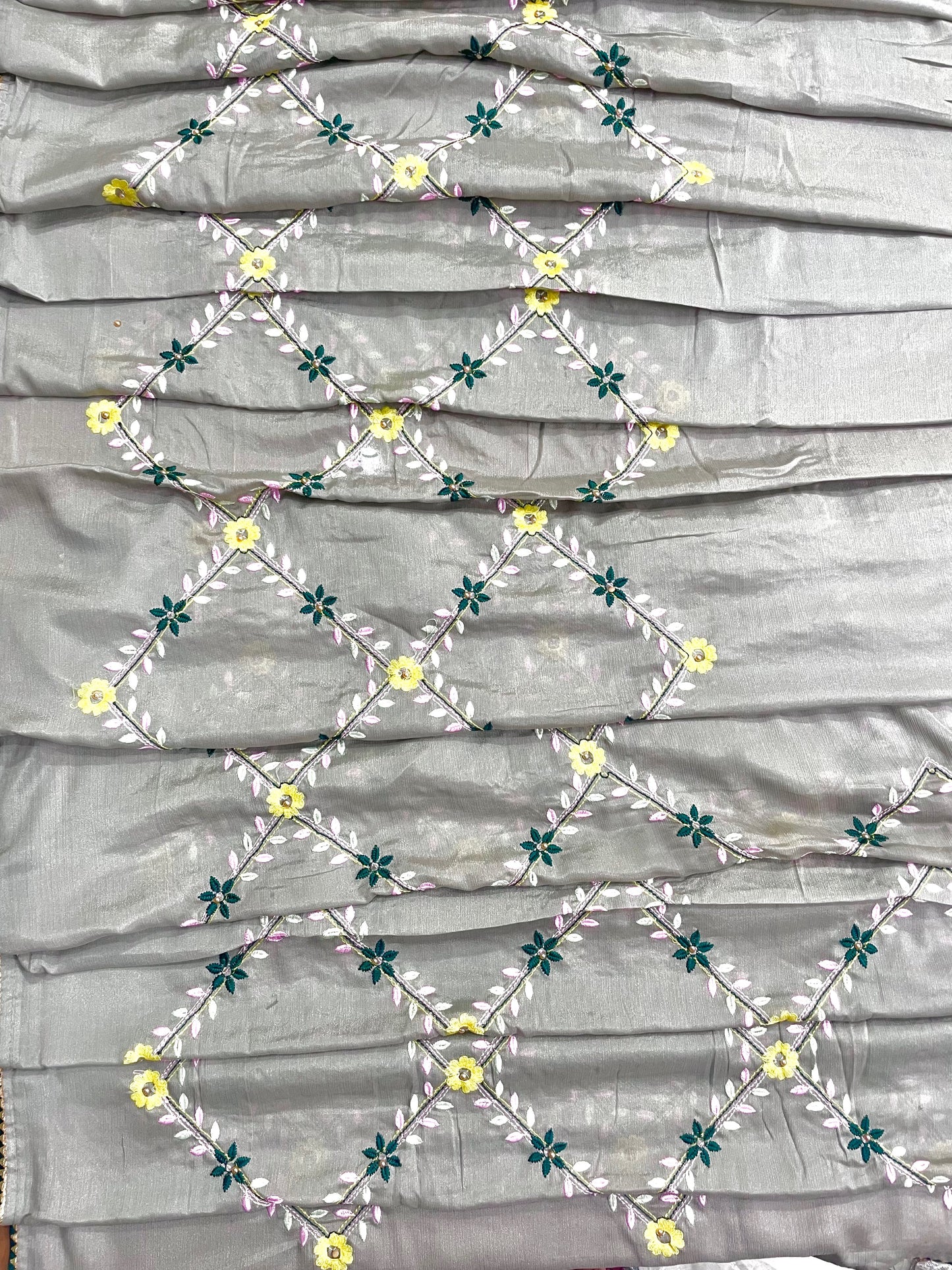 Grey Floral Embroidered Saree - Vanesara